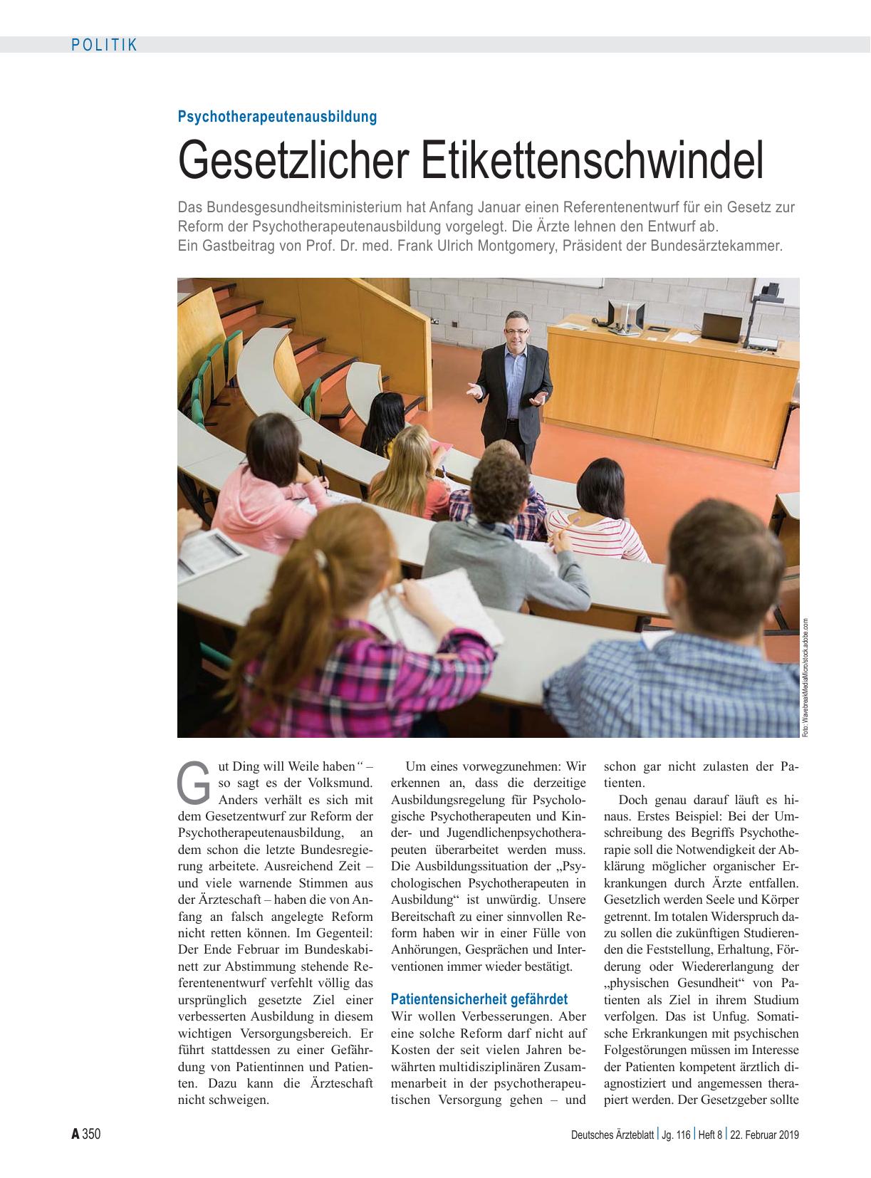 Vorschauseite 1: Psychotherapeutenausbildung: Gesetzlicher Etikettenschwindel