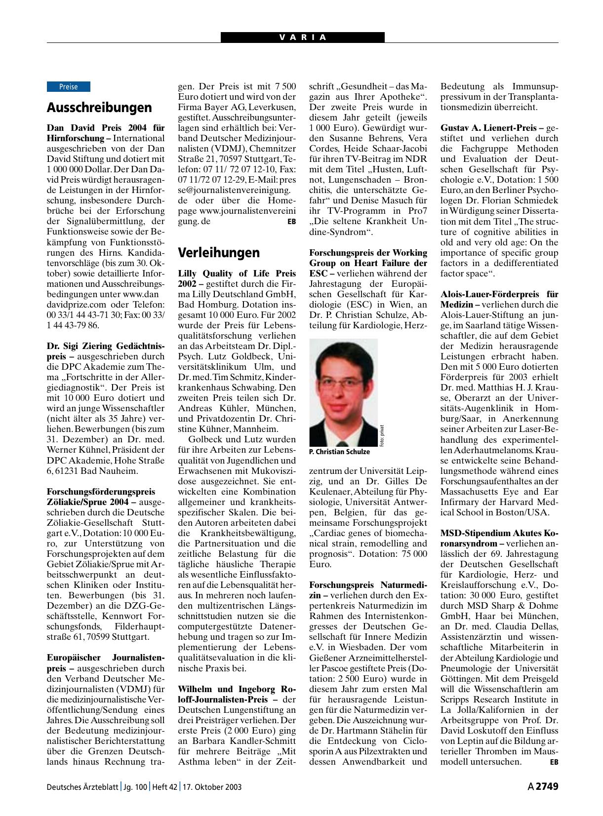 Vorschauseite 1: Verleihungen