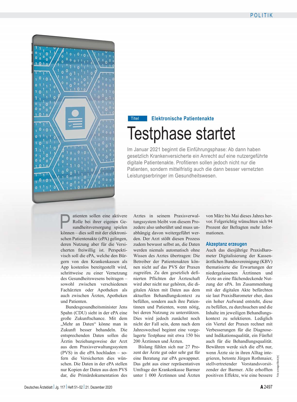 Vorschauseite 1: Elektronische Patientenakte: Testphase startet