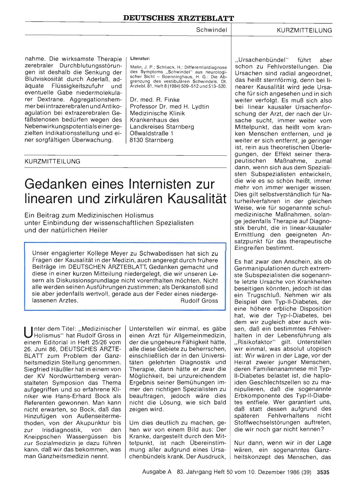 Vorschauseite 1: Gedanken eines Internisten zur linearen und zirkulären Kausalität