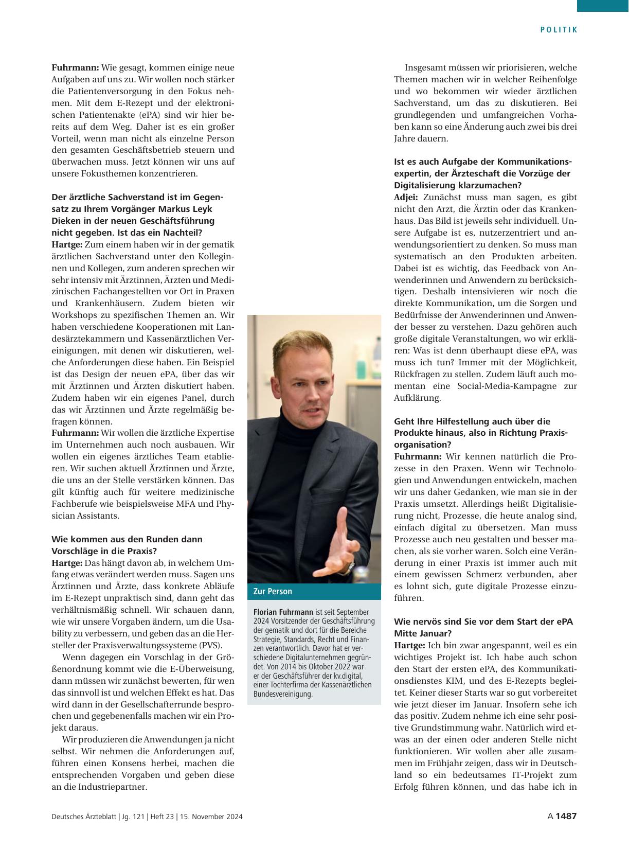 Vorschauseite 2: Interview mit Florian Fuhrmann, Brenya Adjei, Florian Hartge, Geschäftsführung der gematik: „Keiner dieser Starts war so gut vorbereitet“