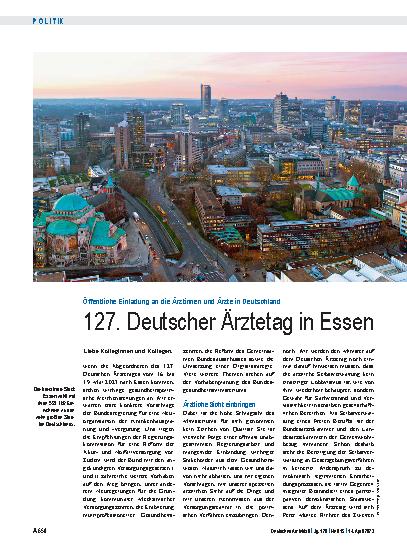 Vorschauseite 1: Öffentliche Einladung an die Ärztinnen und Ärzte in Deutschland: 127. Deutscher Ärztetag in Essen
