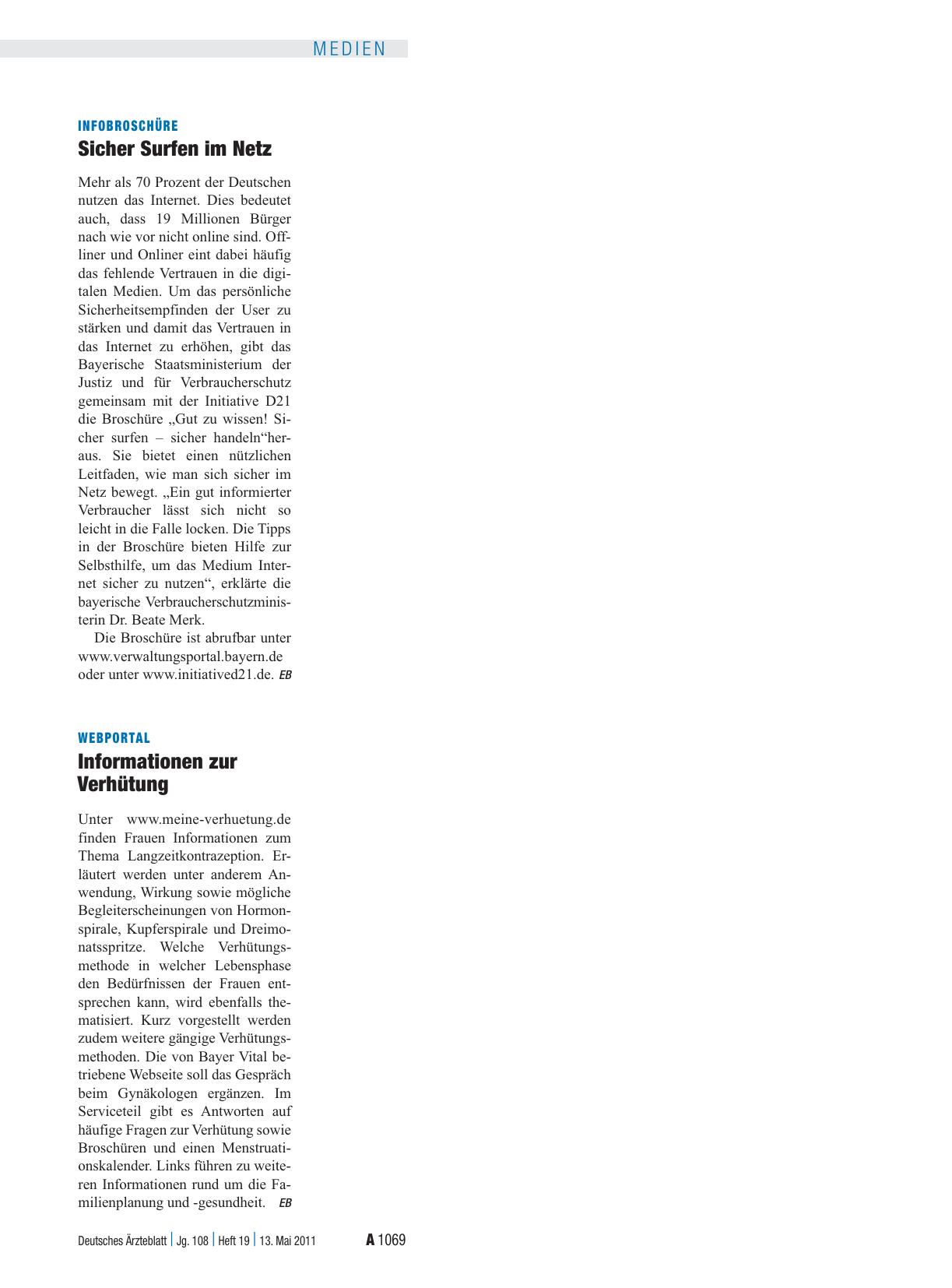 Vorschauseite 1: Webportal: Informationen zur Verhütung