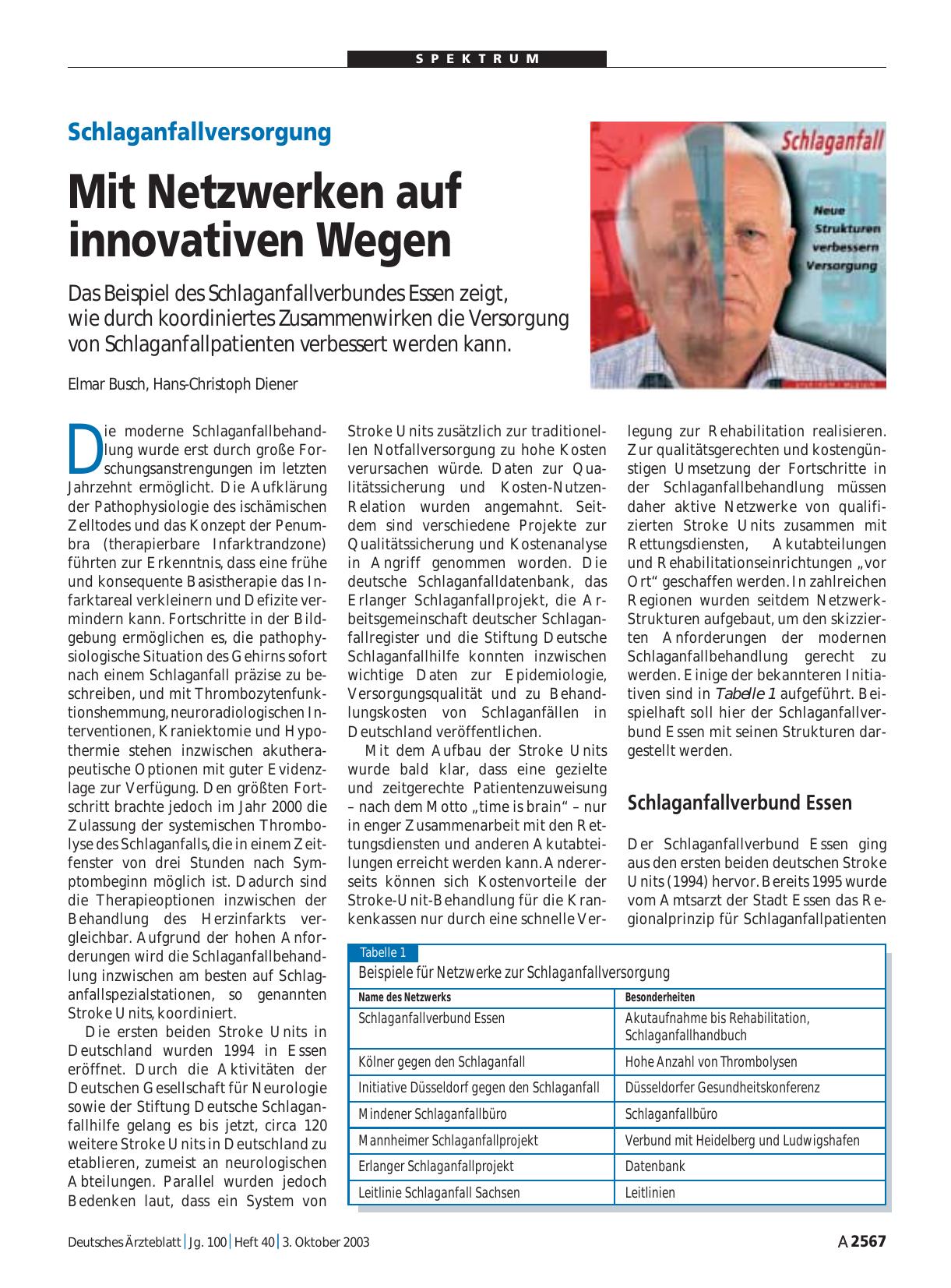 Vorschauseite 1: Schlaganfallversorgung: Mit Netzwerken auf innovativen Wegen