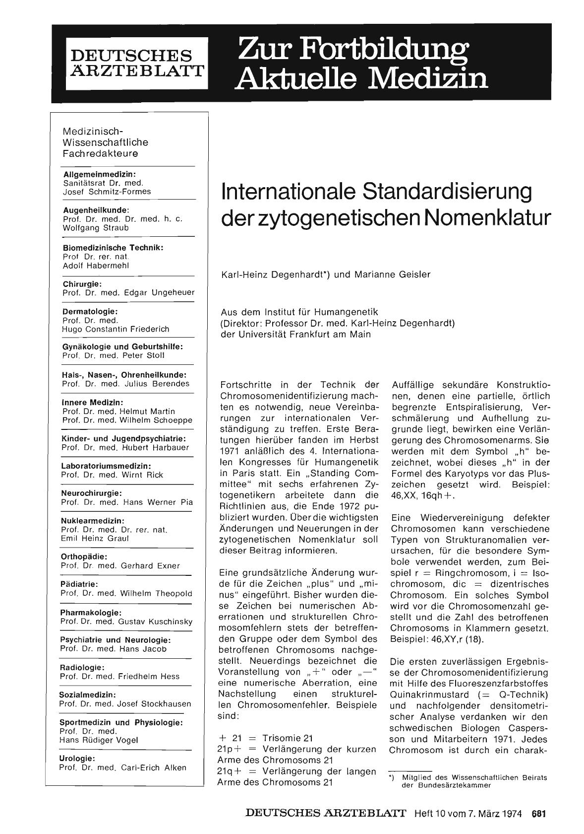 Vorschauseite 1: Internationale Standardisierung der zytogenetischen Nomenklatur