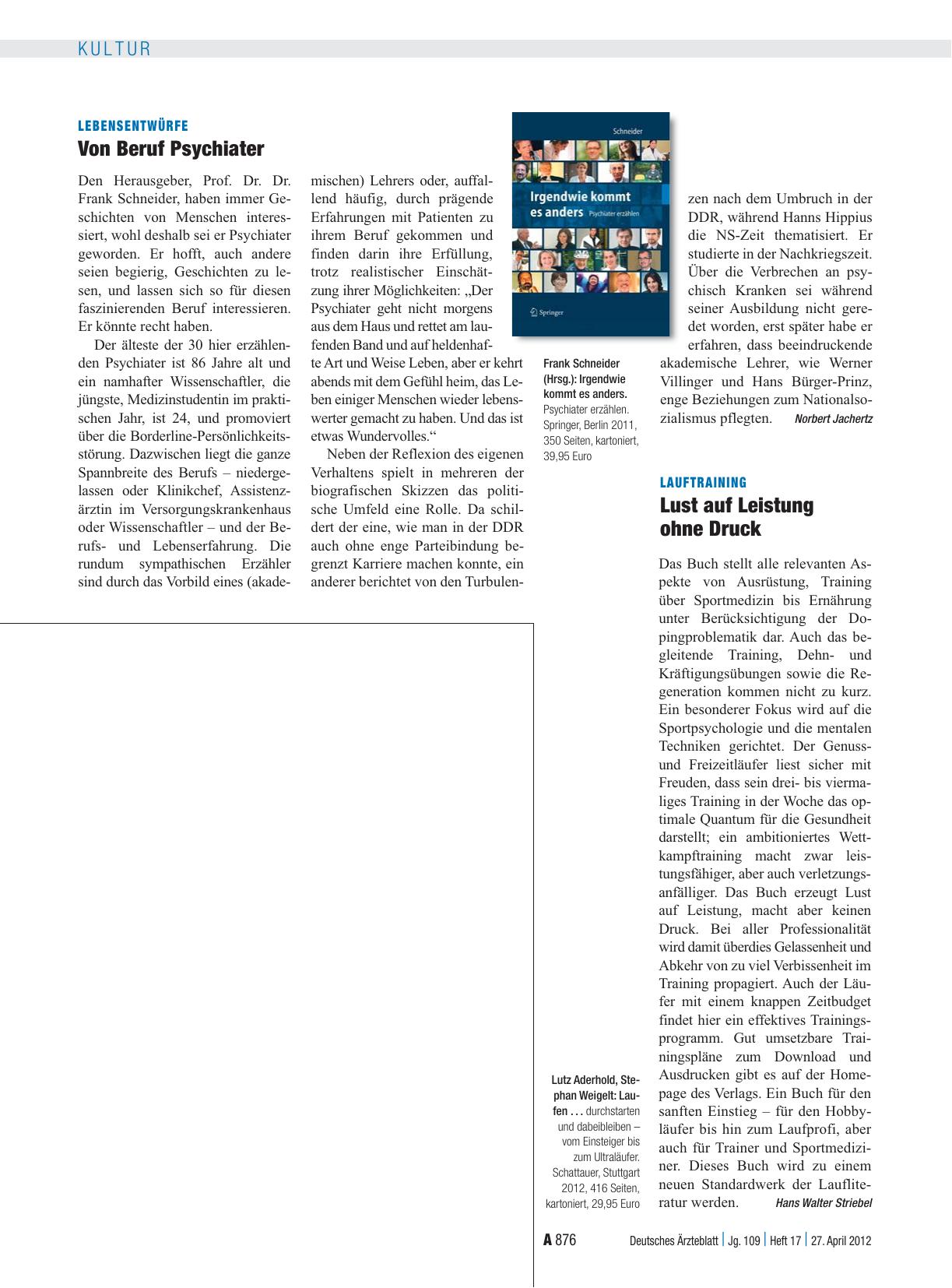 Vorschauseite 1: Lebensentwürfe: Von Beruf Psychiater