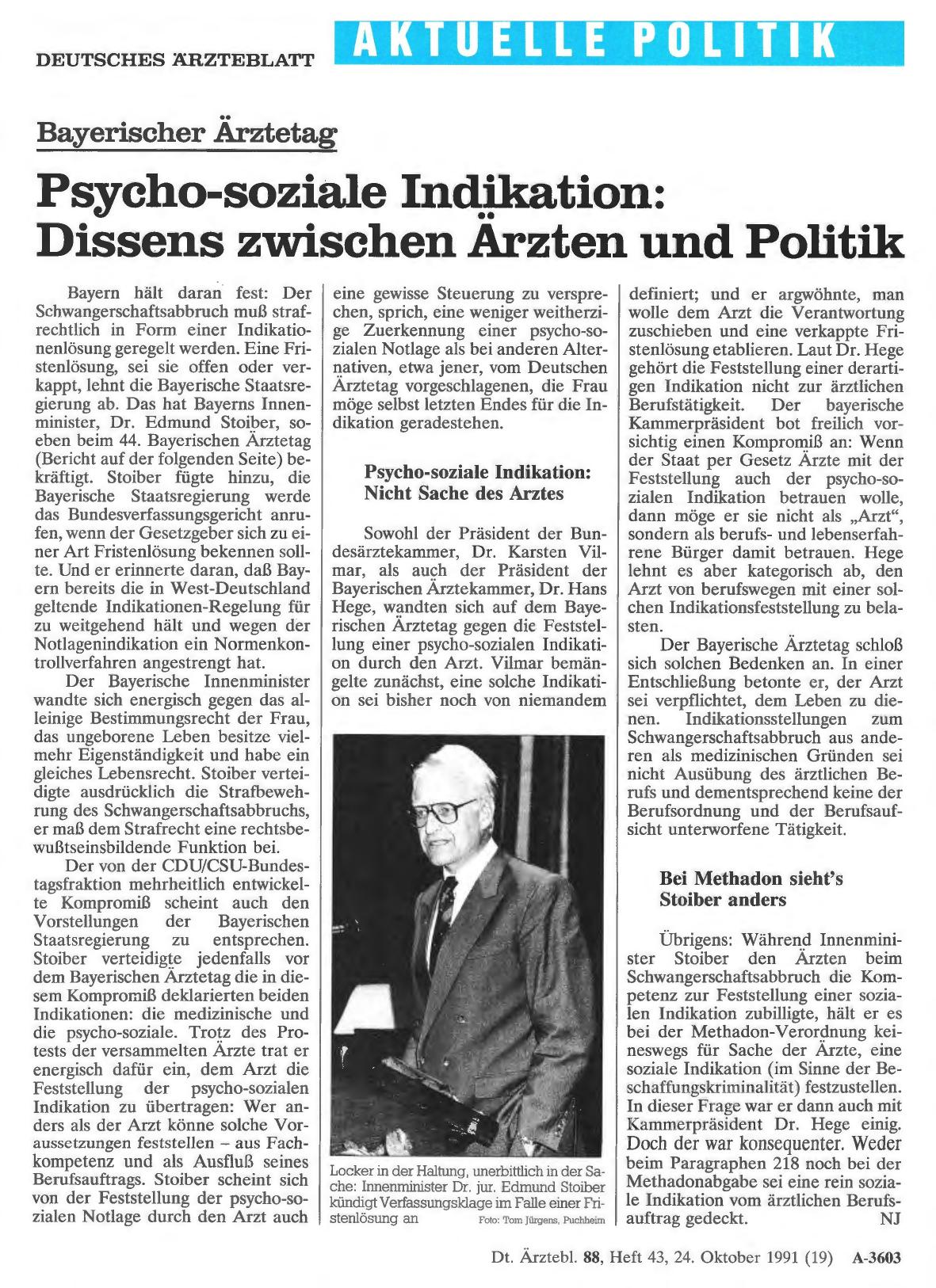 Vorschauseite 1: Bayerischer Ärztetag: Psycho-soziale Indikation: Dissens zwischen Arzten und Politik