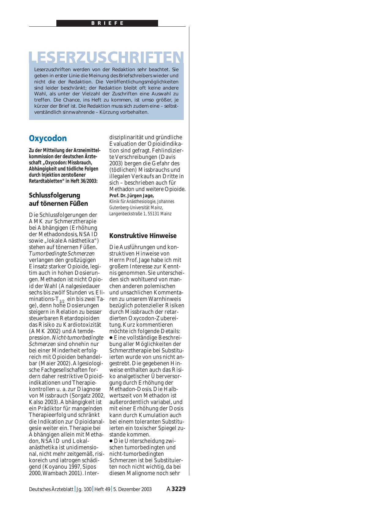 Vorschauseite 1: Oxycodon: Konstruktive Hinweise