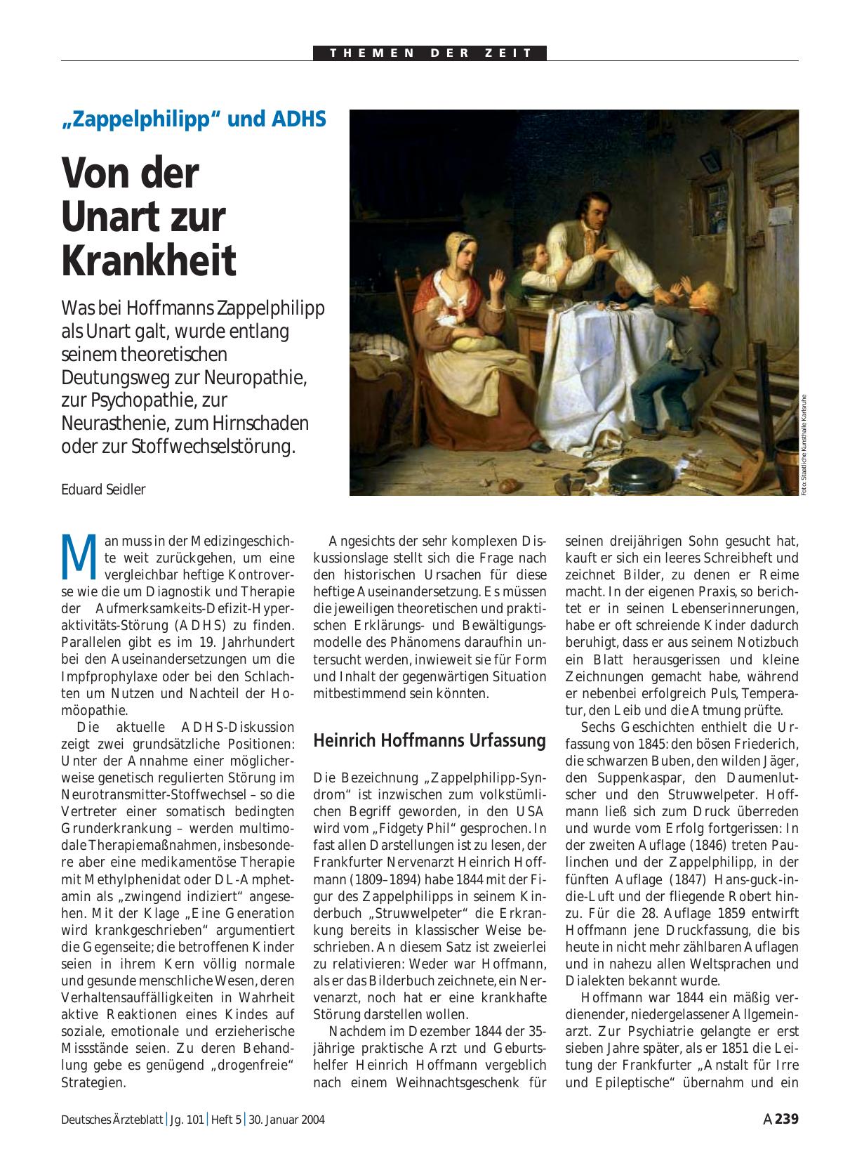 Vorschauseite 1: „Zappelphilipp“ und ADHS: Von der Unart zur Krankheit