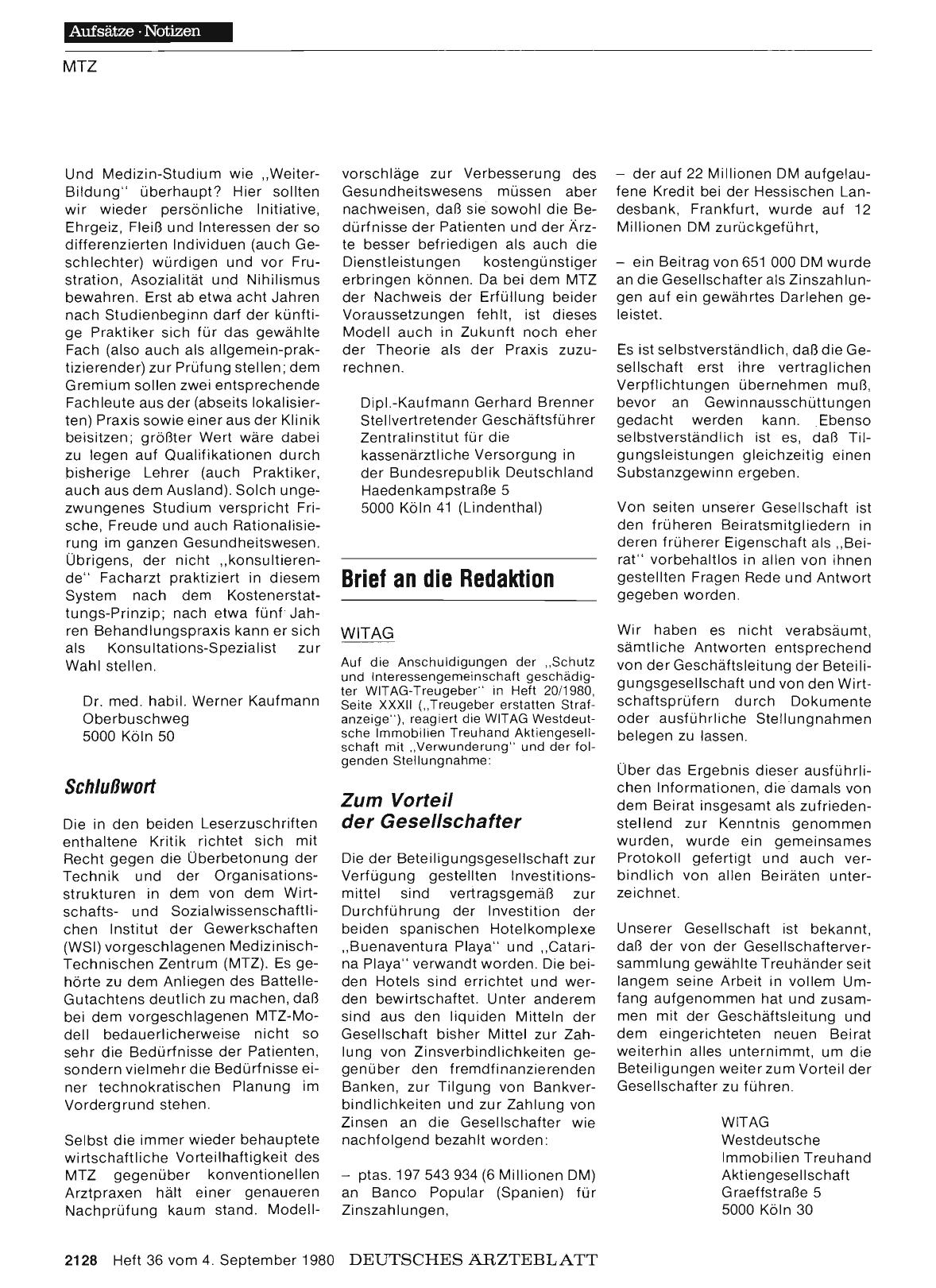Vorschauseite 1: Das medizinisch-technische Zentrum — Geprüft und verworfen: Schlußwort