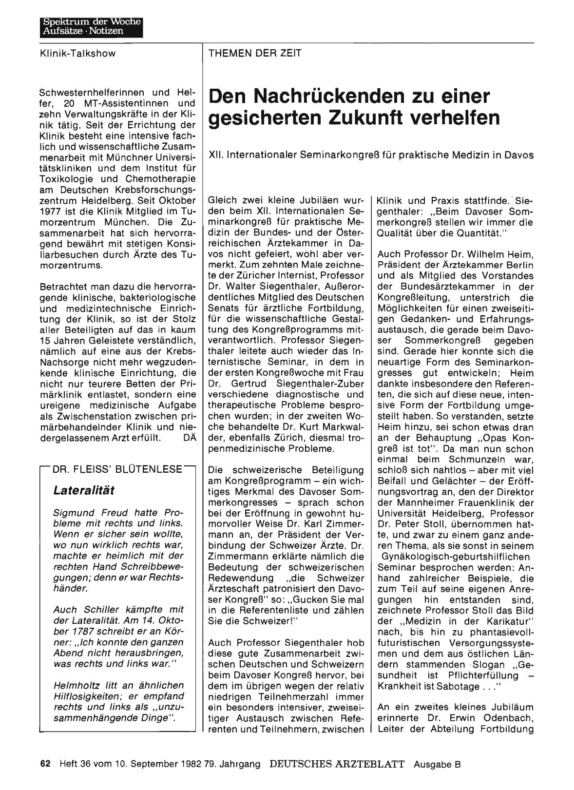 Vorschauseite 1: Den Nachrückenden zu einer gesicherten Zukunft verhelfen: XII. Internationaler Seminarkongreß für praktische Medizin in Davos