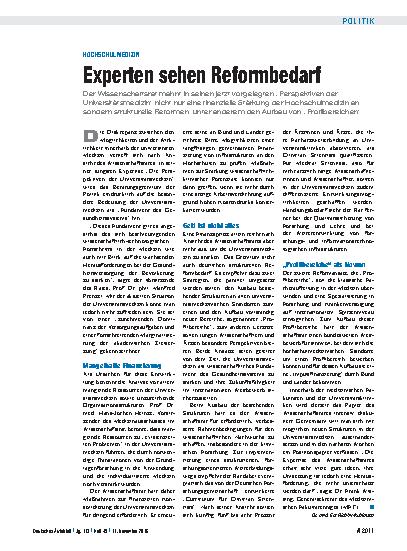 Vorschauseite 1: Hochschulmedizin: Experten sehen Reformbedarf