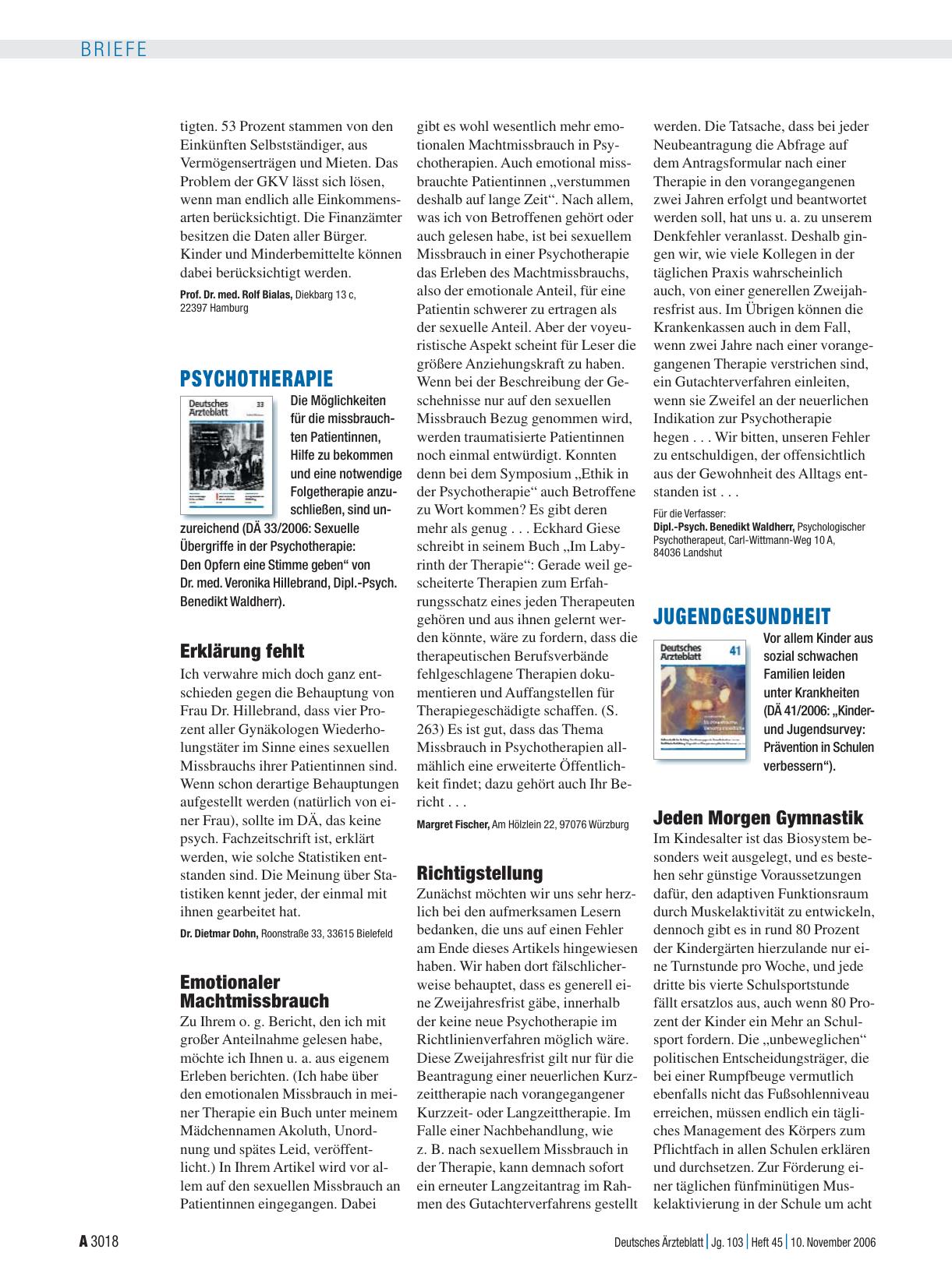 Vorschauseite 1: Psychotherapie: Richtigstellung