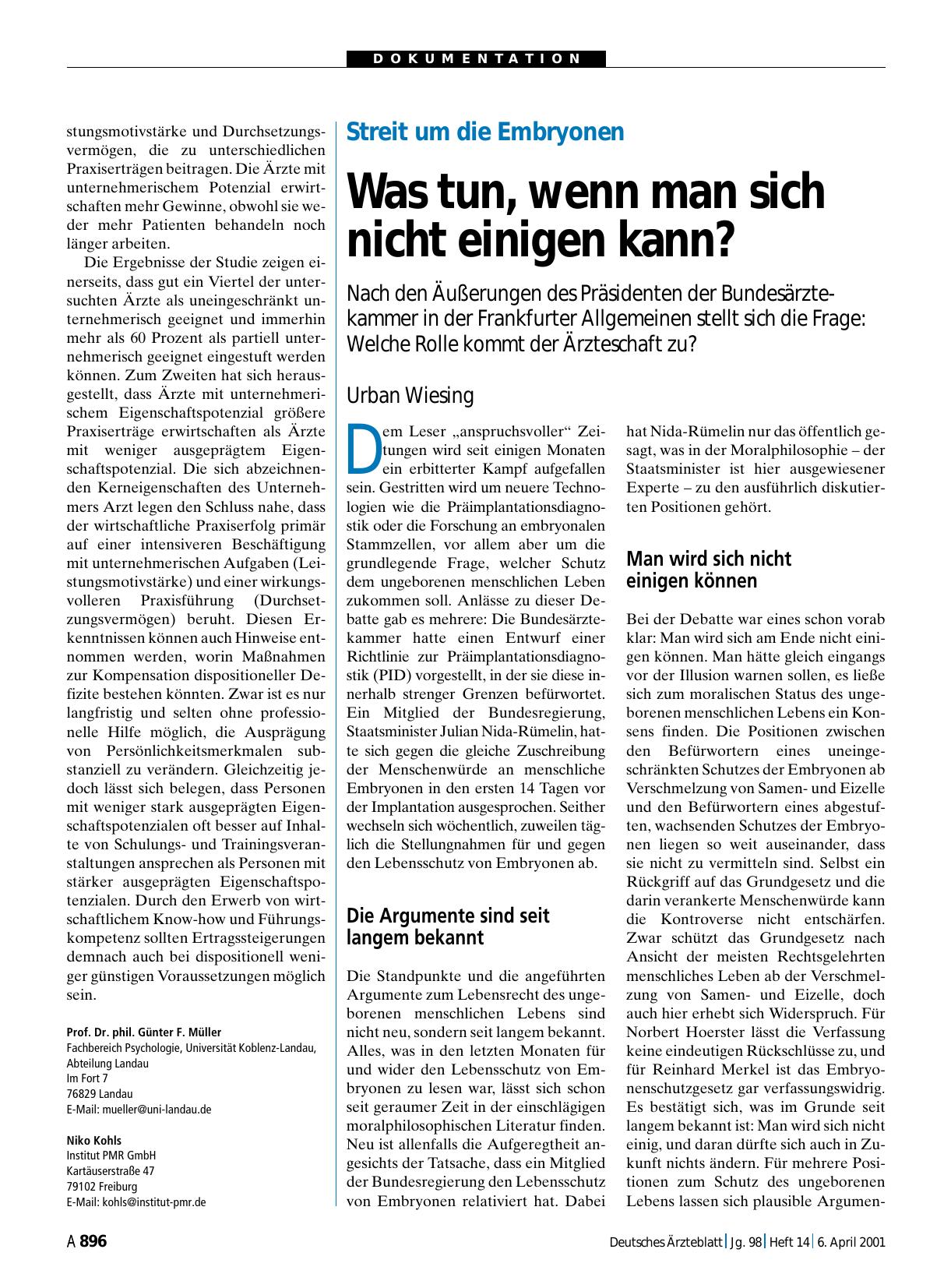 Vorschauseite 1: Streit um die Embryonen: Was tun, wenn man sich nicht einigen kann?