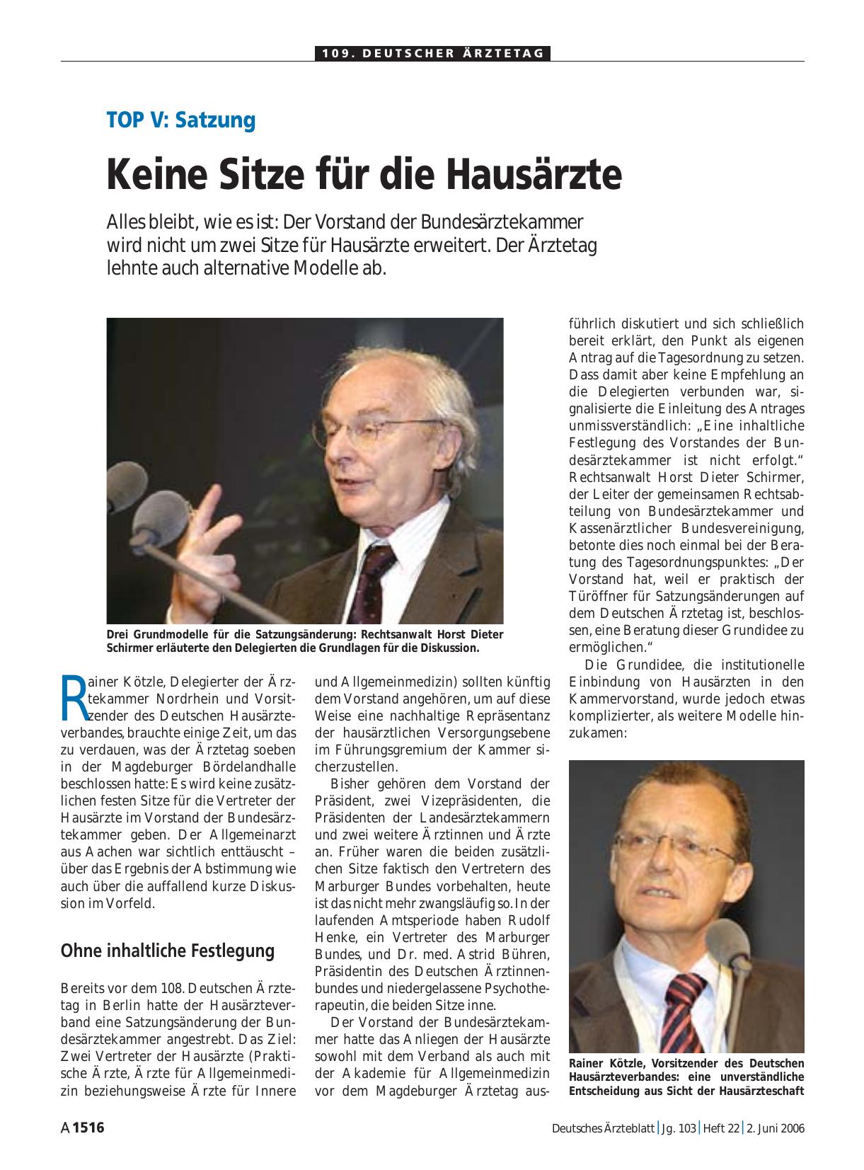 Vorschauseite 1: TOP V: Satzung – Keine Sitze für die Hausärzte