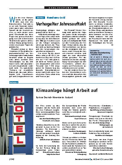 Vorschauseite 1: Rund ums Geld: Verhagelter Jahresauftakt