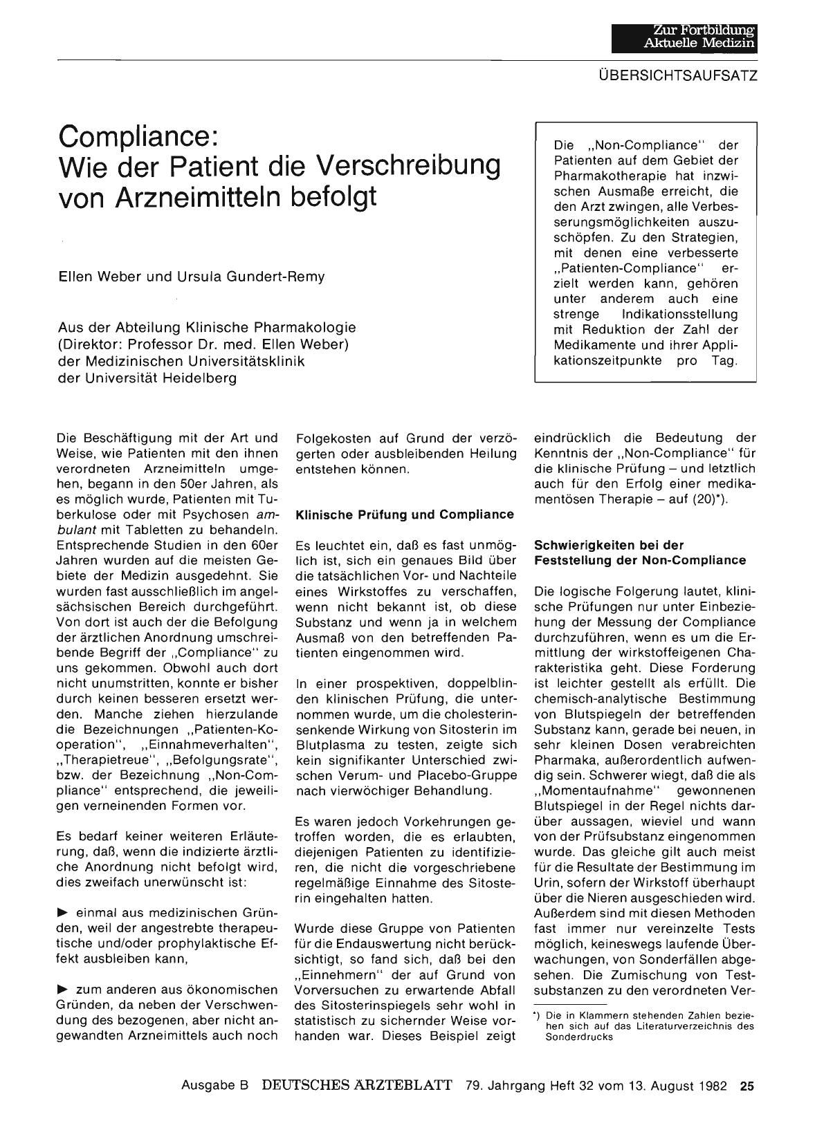 Vorschauseite 1: Compliance: Wie der Patient die Verschreibung von Arzneimitteln befolgt
