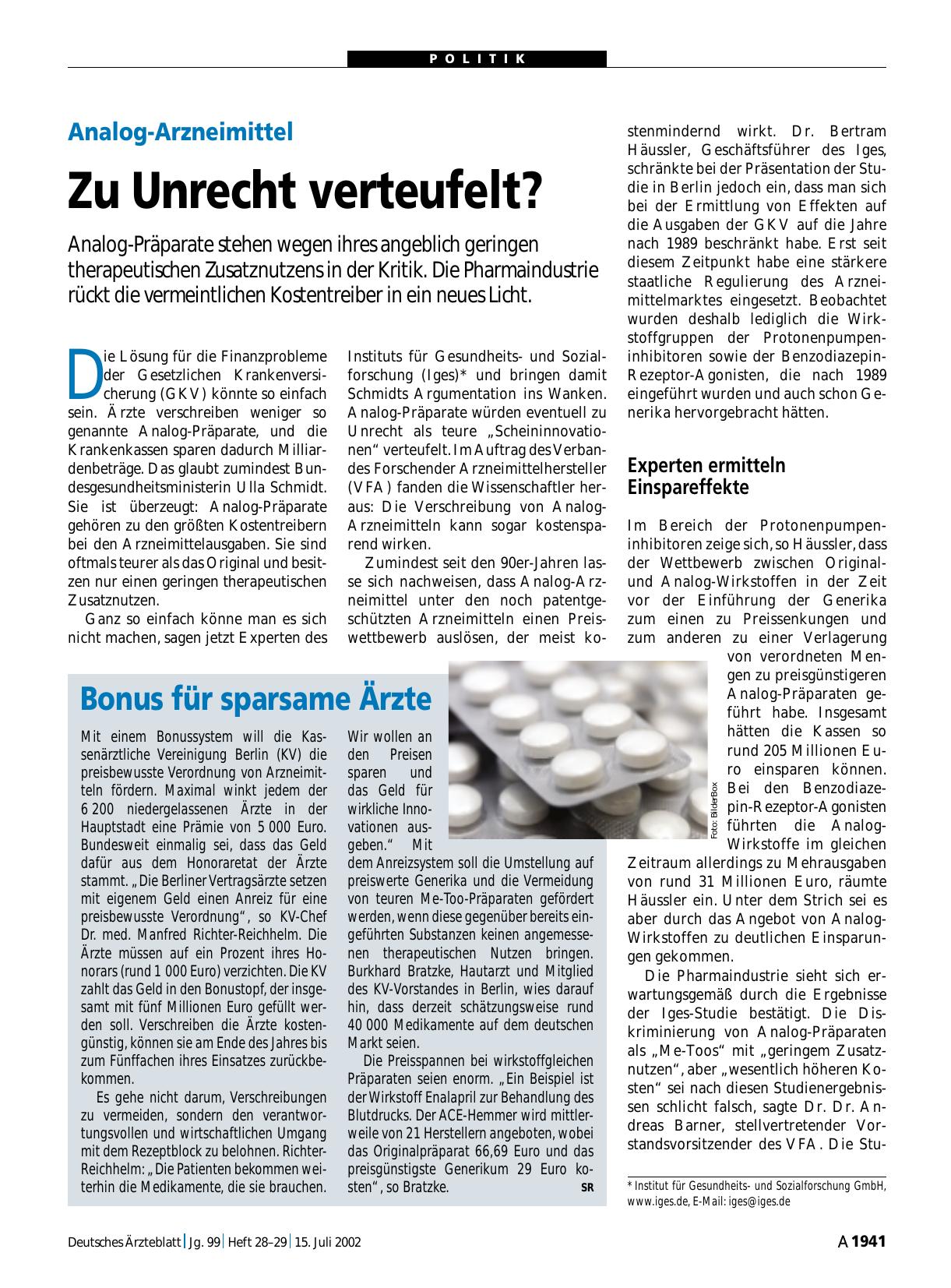 Vorschauseite 1: Analog-Arzneimittel: Zu Unrecht verteufelt?
