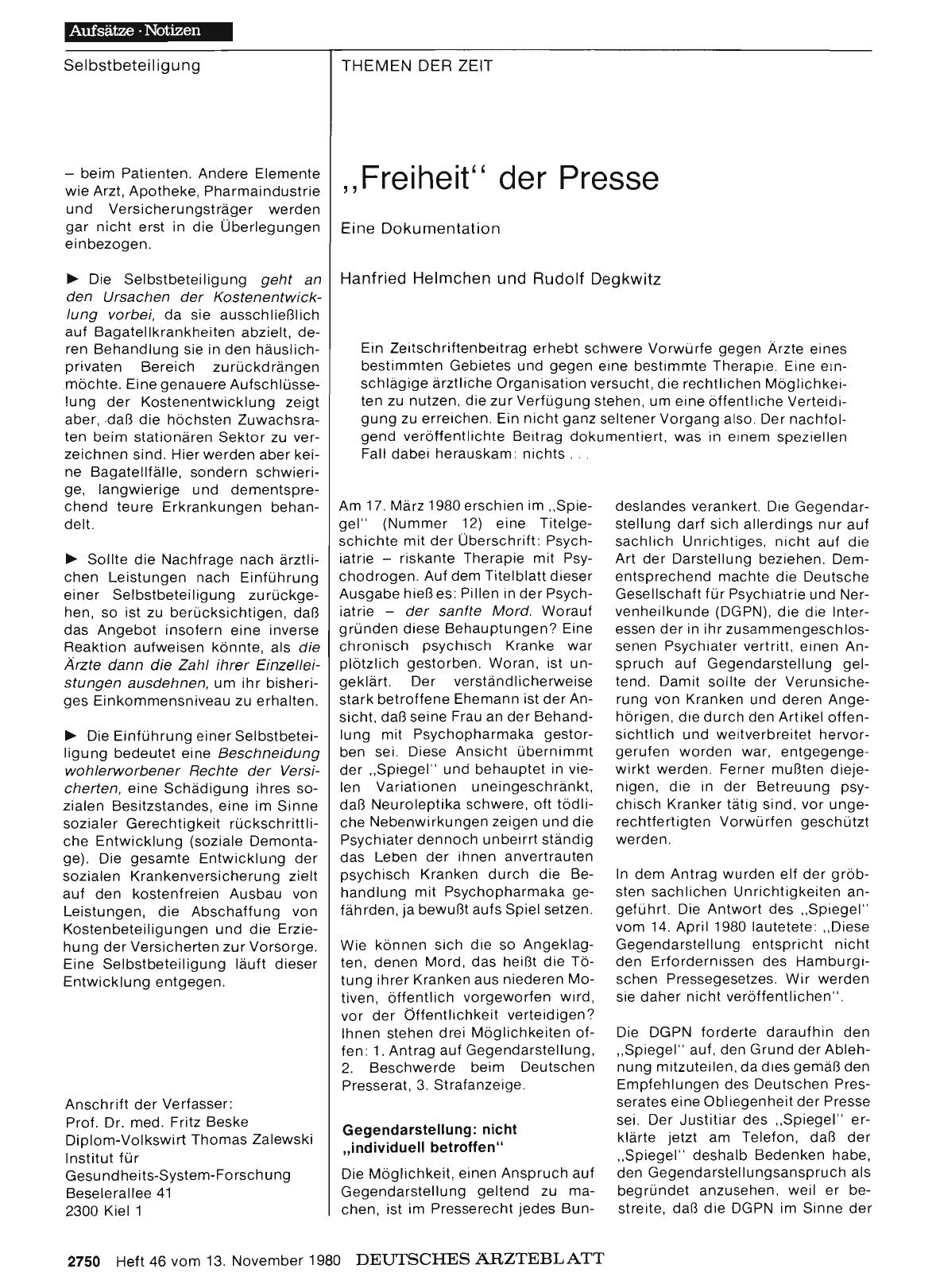 Vorschauseite 1: , , Freiheit'' der Presse: Eine Dokumentation