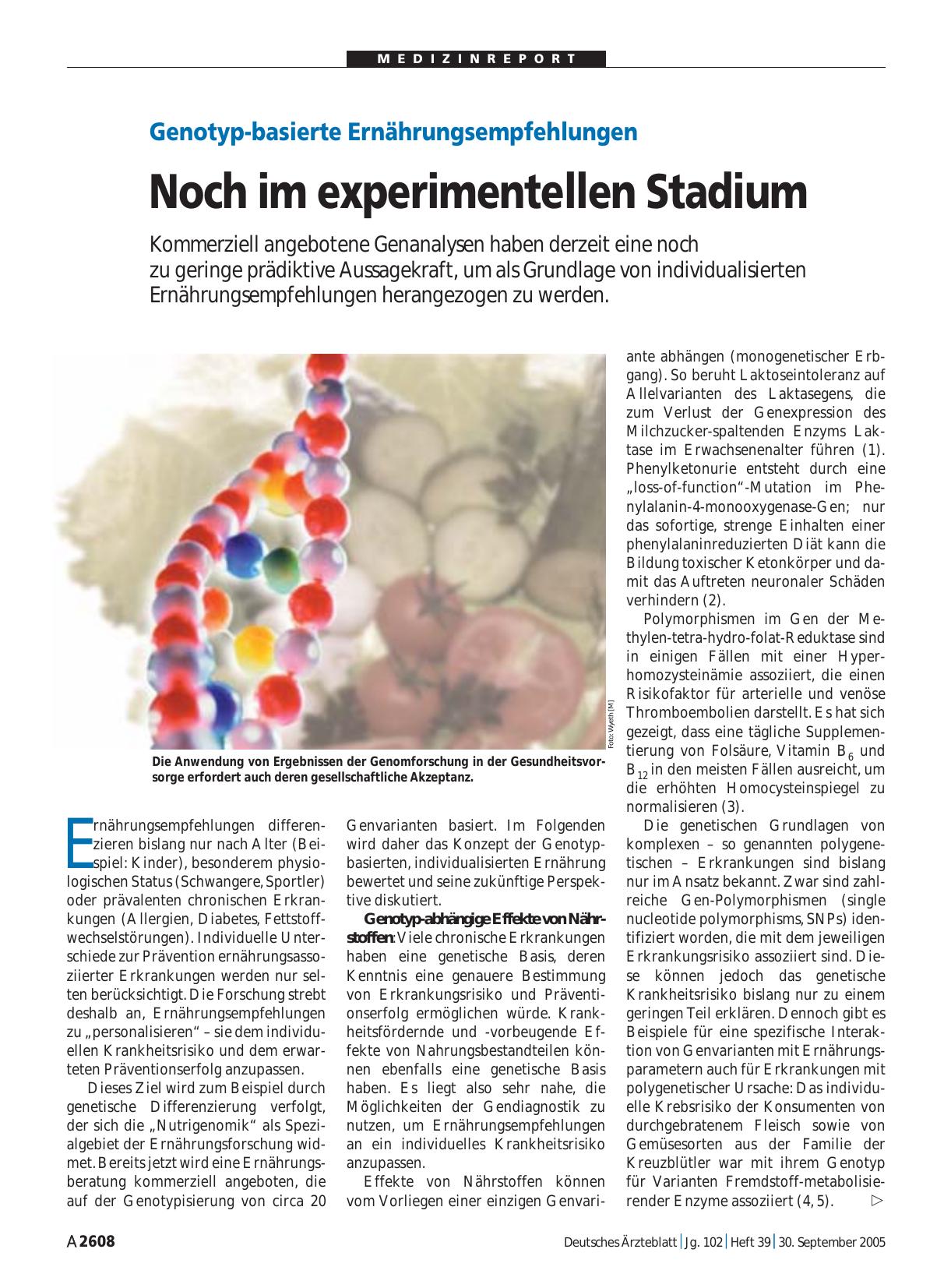 Vorschauseite 1: Genotyp-basierte Ernährungsempfehlungen: Noch im experimentellen Stadium