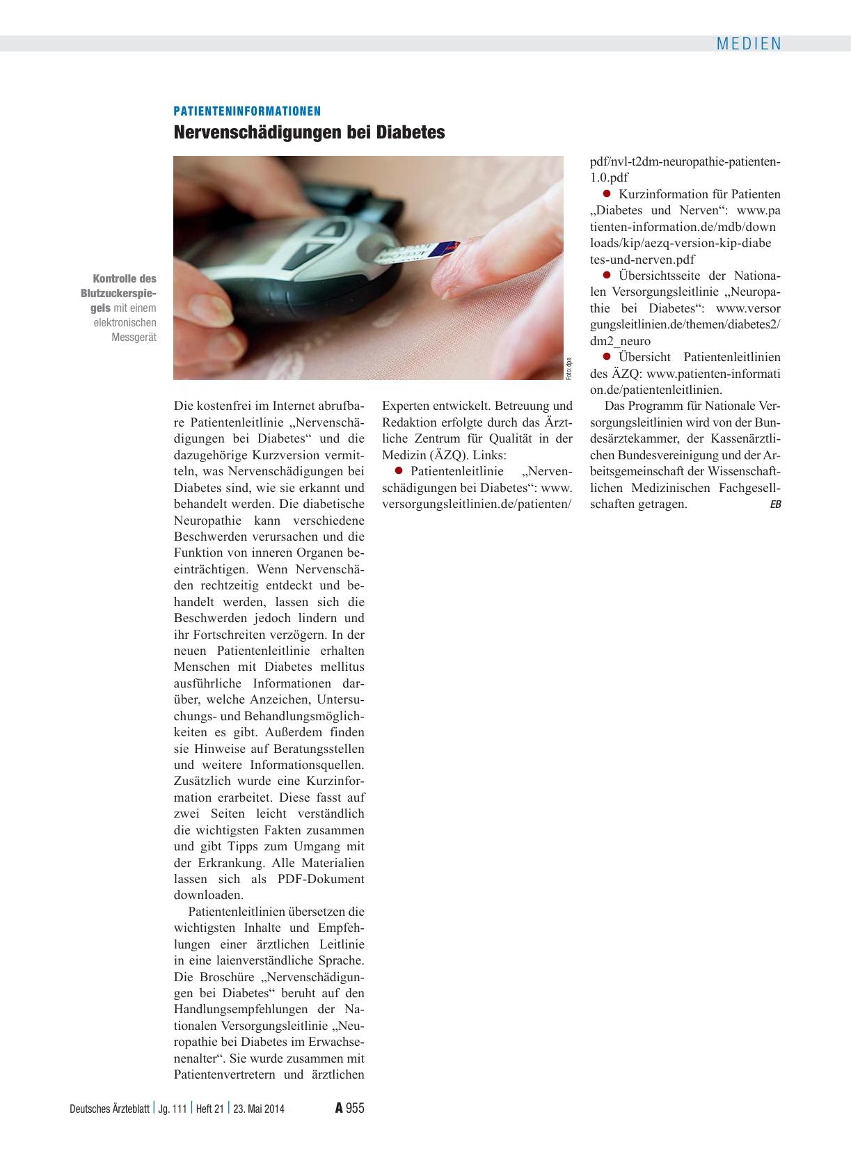 Vorschauseite 1: Patienteninformationen: Nervenschädigungen bei Diabetes