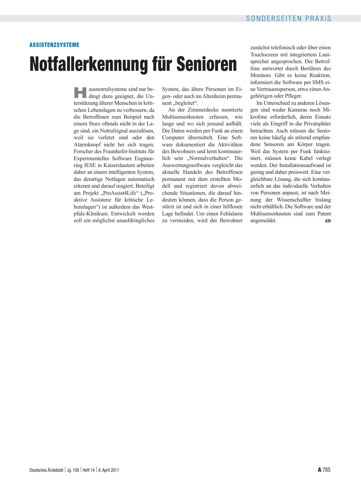 Vorschauseite 1: Assistenzsysteme: Notfallerkennung für Senioren
