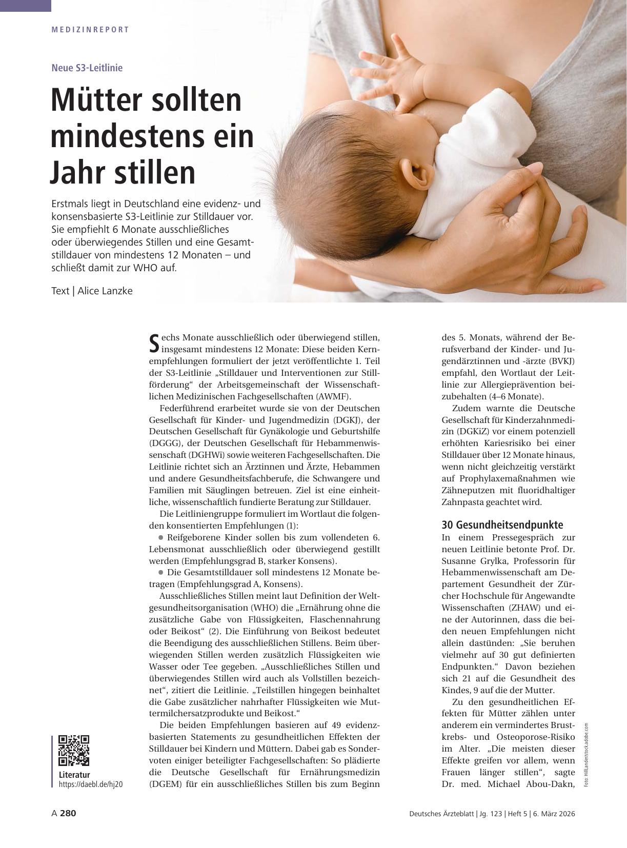 Vorschauseite 1: Neue S3-Leitlinie: Mütter sollten mindestens ein Jahr stillen