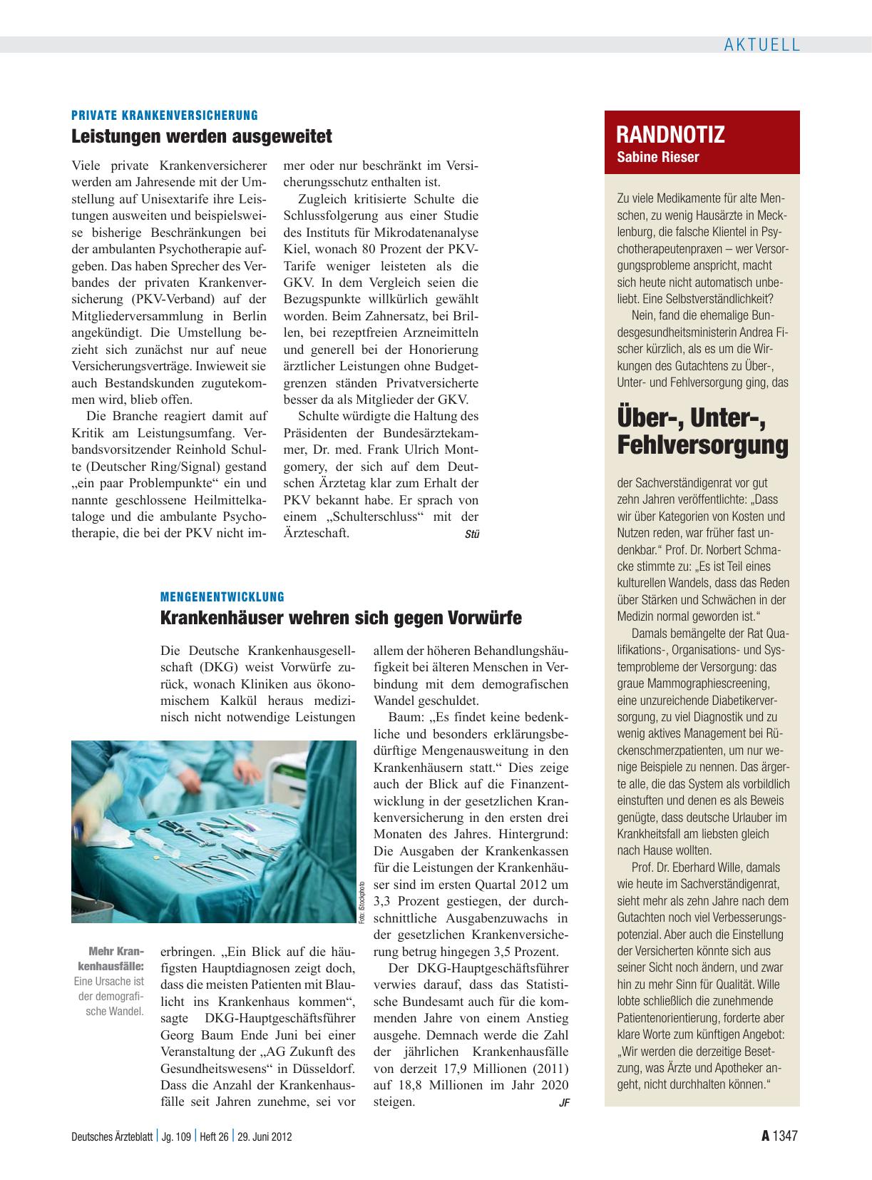 Vorschauseite 1: Mengenentwicklung: Krankenhäuser wehren sich gegen Vorwürfe