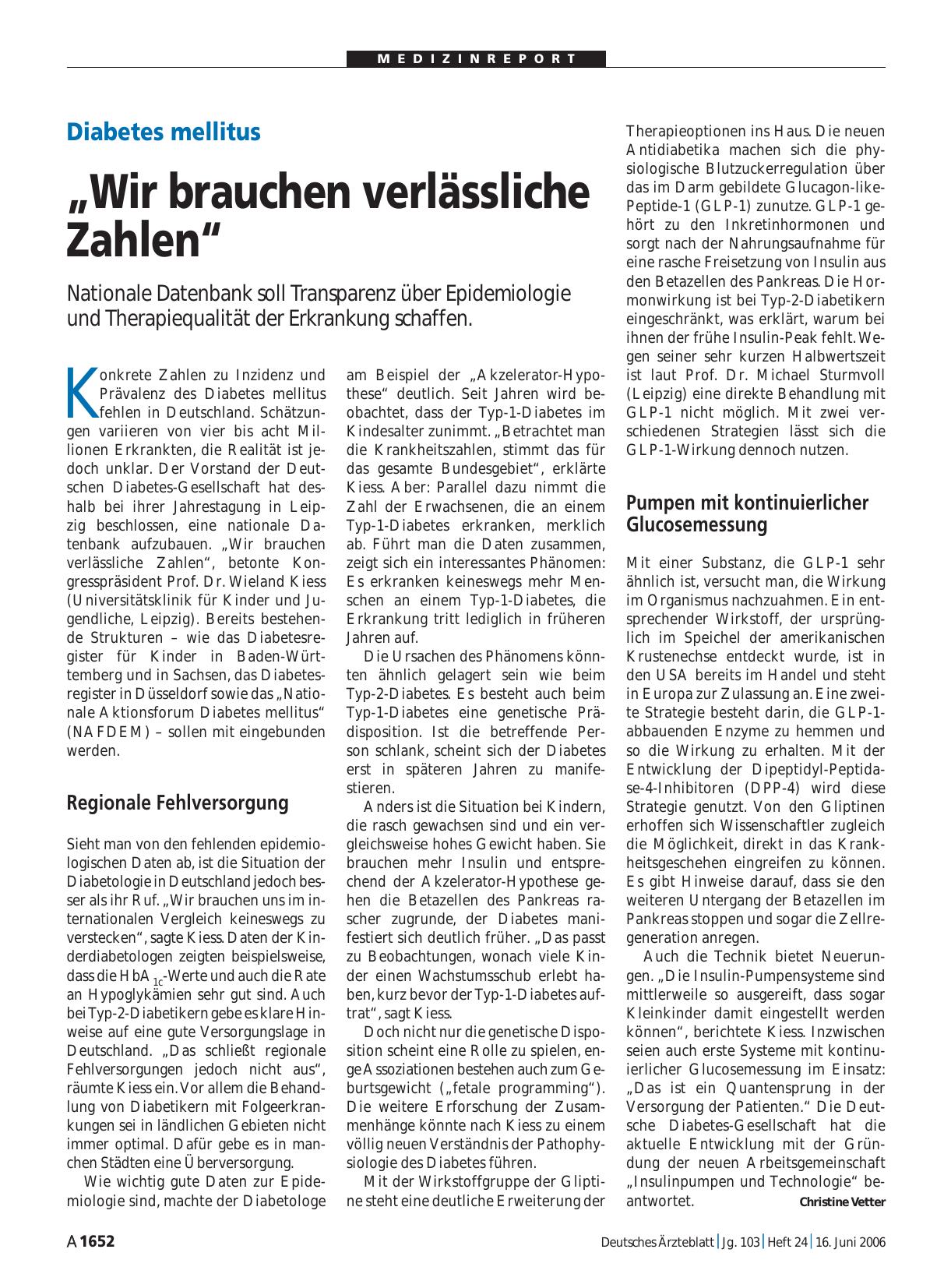 Vorschauseite 1: Diabetes mellitus: „Wir brauchen verlässliche Zahlen“