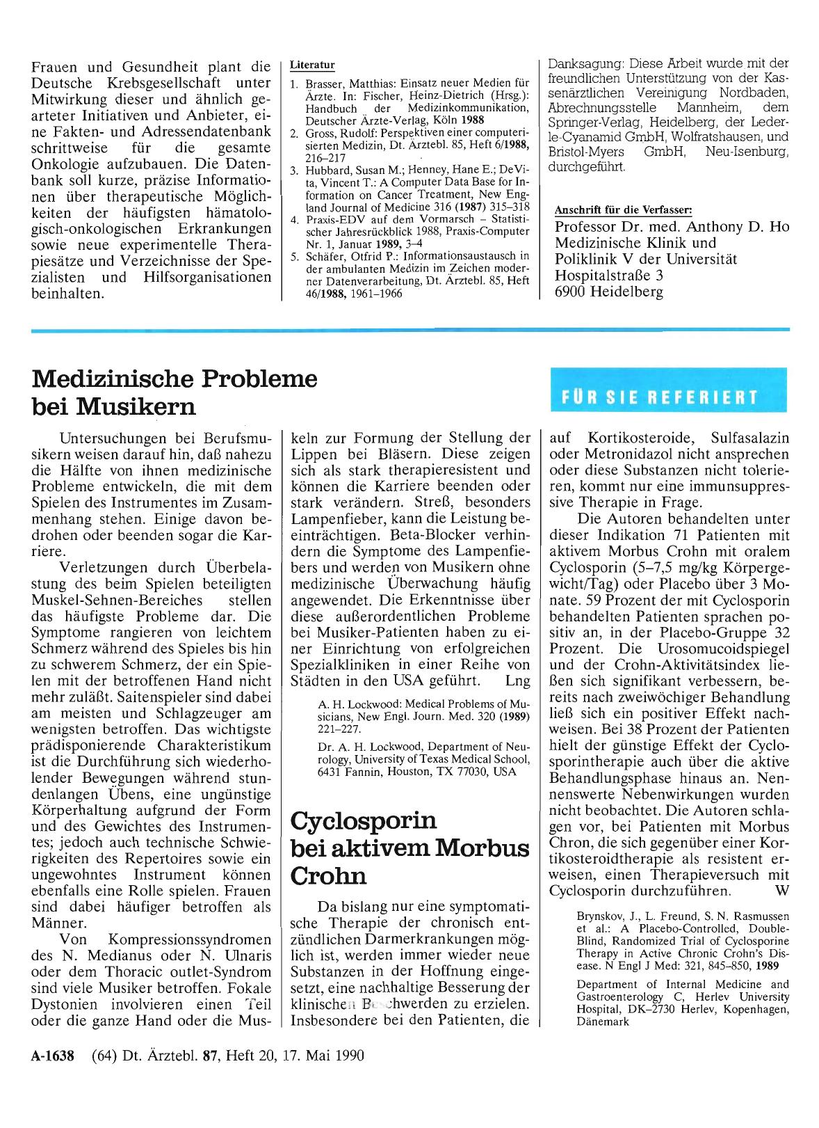 Vorschauseite 1: Medizinische Probleme bei Musikern