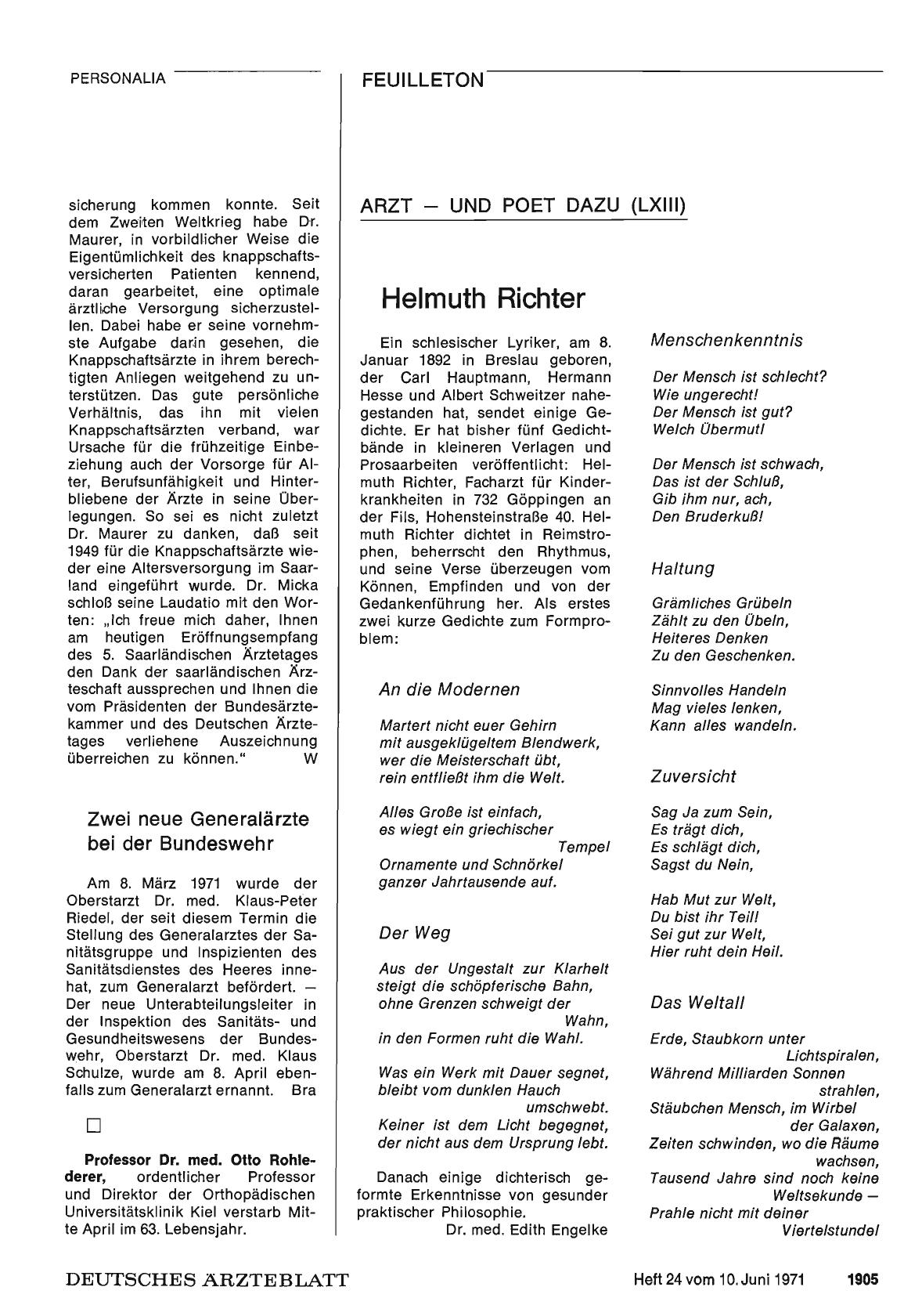 Vorschauseite 1: Arzt — und Poet dazu (LXIII): Helmuth Richter