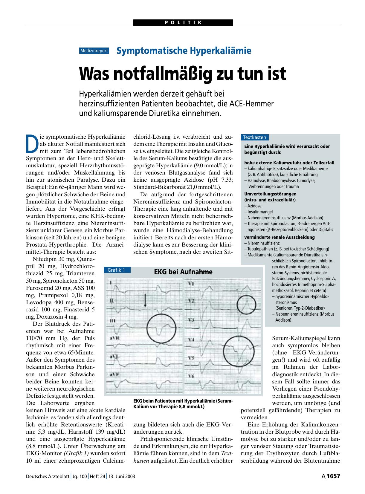 Vorschauseite 1: Symptomatische Hyperkaliämie: Was notfallmäßig zu tun ist