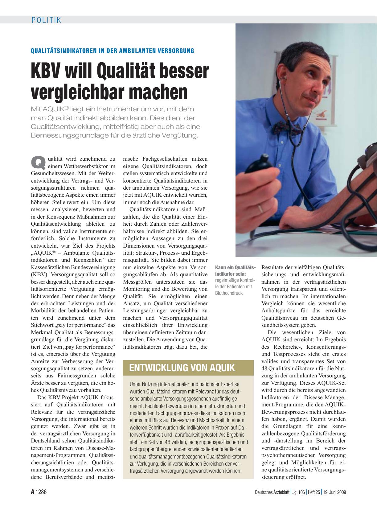 Vorschauseite 1: Qualitätsindikatoren in der ambulanten Versorgung: KBV will Qualität besser vergleichbar machen