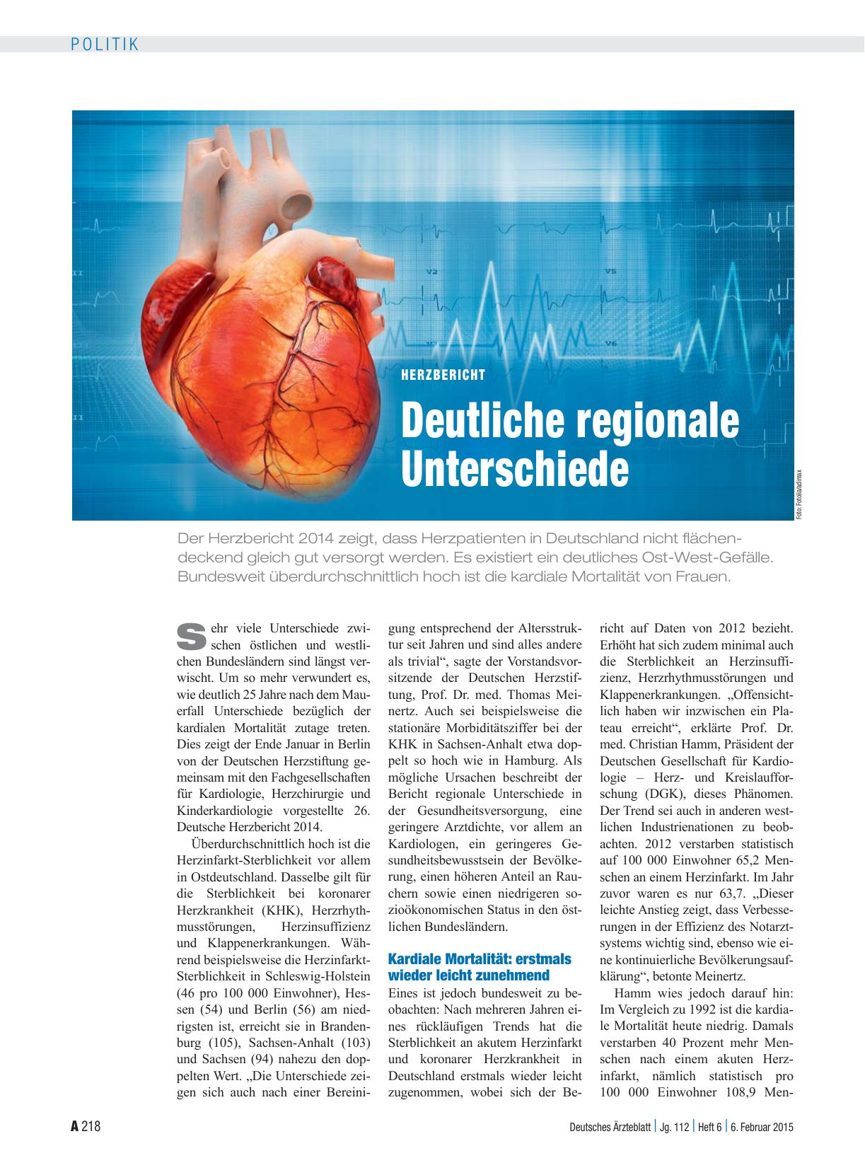 Vorschauseite 1: Herzbericht: Deutliche regionale Unterschiede