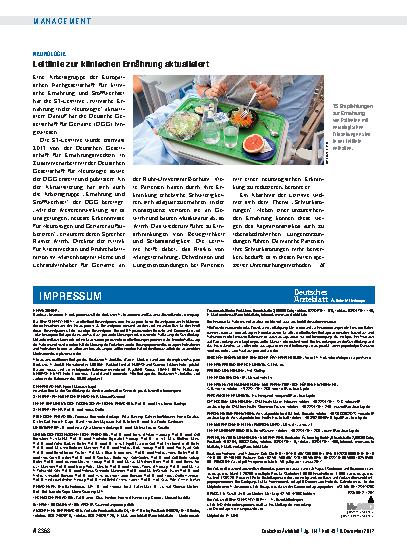 Vorschauseite 1: Neurologie: Leitlinie zur klinischen Ernährung aktualisiert