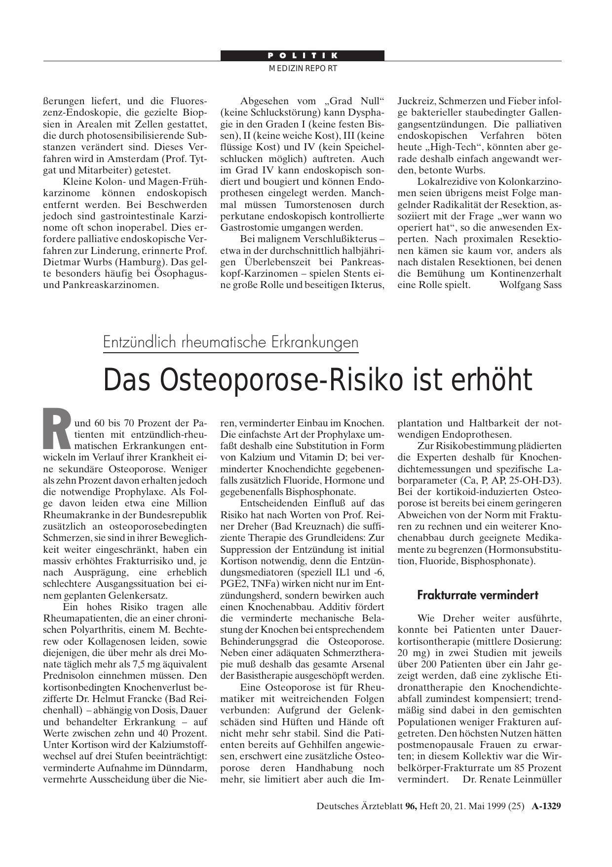 Vorschauseite 1: Entzündlich rheumatische Erkrankungen: Das Osteoporose-Risiko ist erhöht