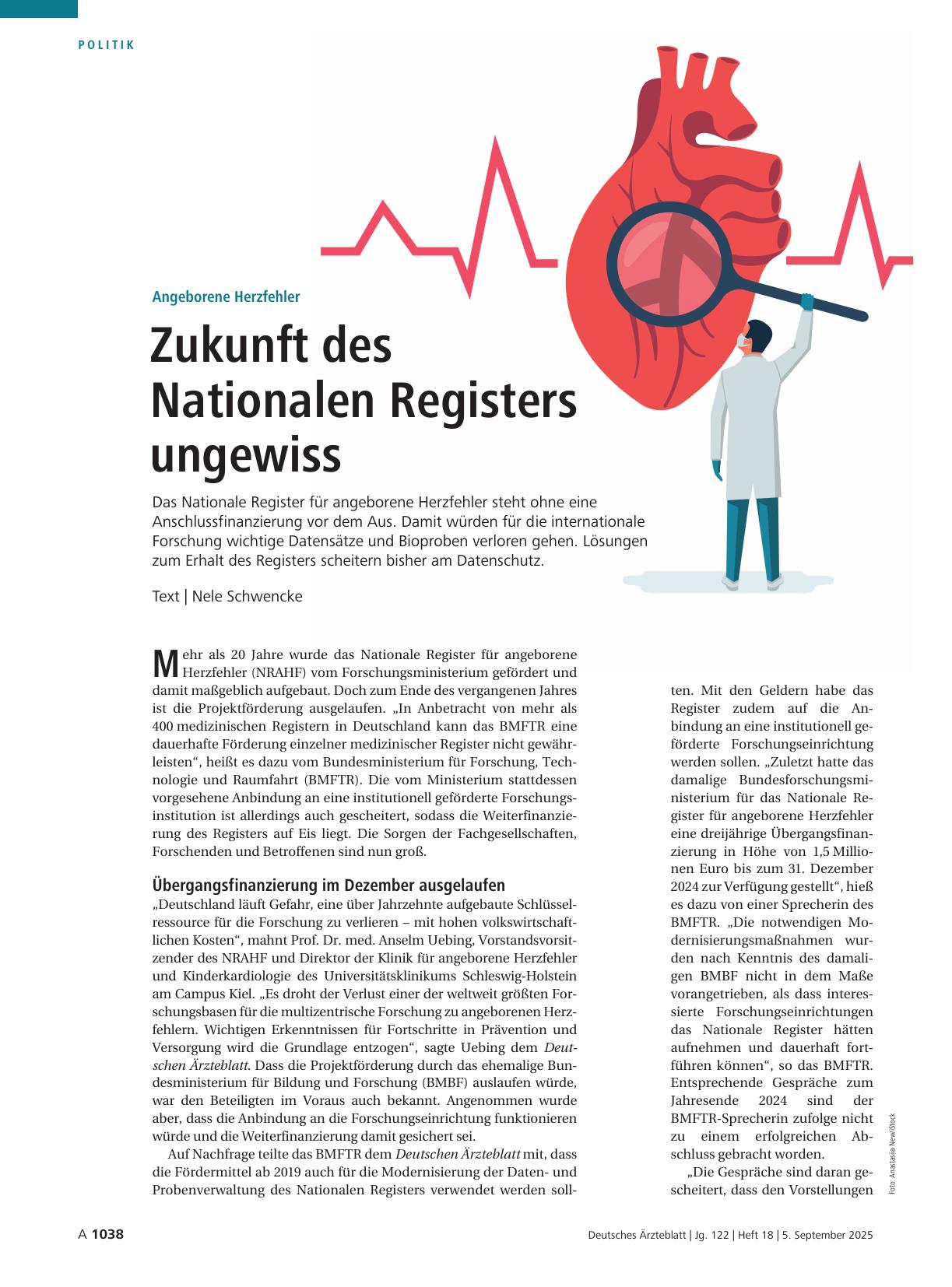 Vorschauseite 1: Angeborene Herzfehler: Zukunft des Nationalen Registers ungewiss