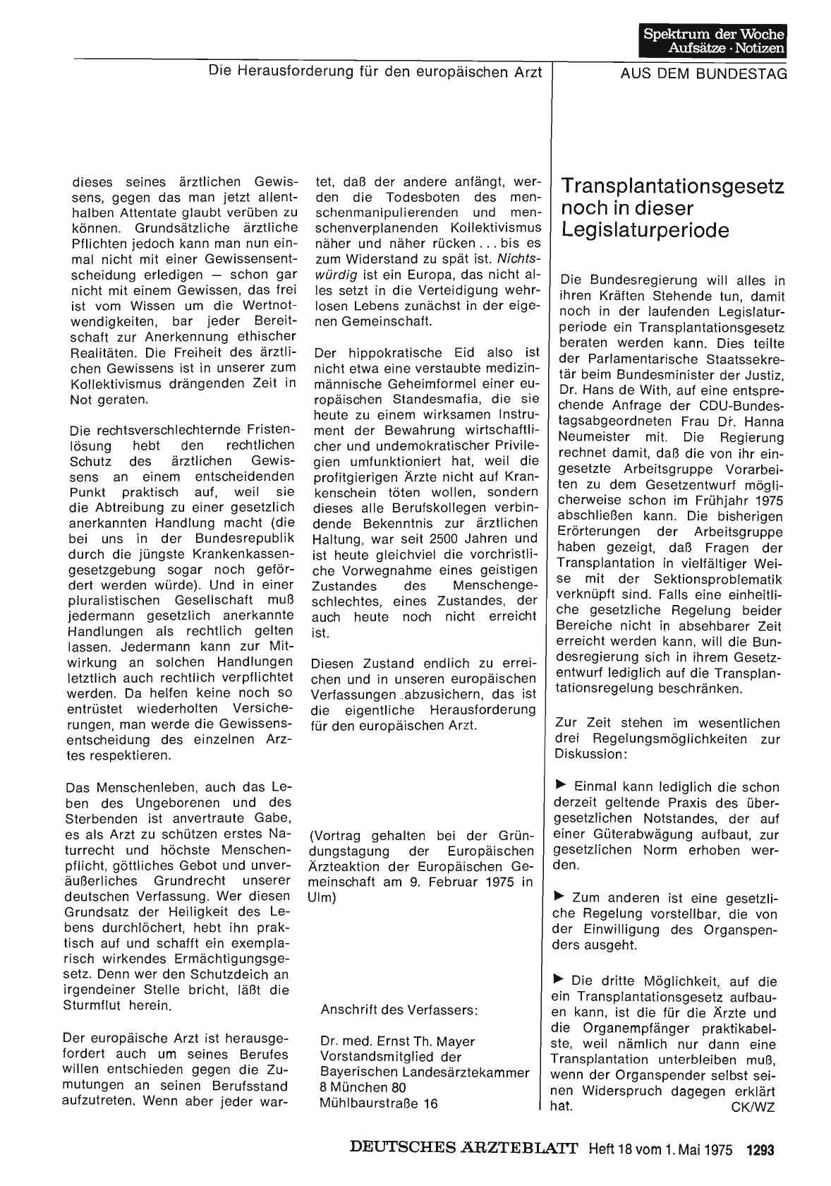 Vorschauseite 1: Transplantationsgesetz noch in dieser Legislaturperiode