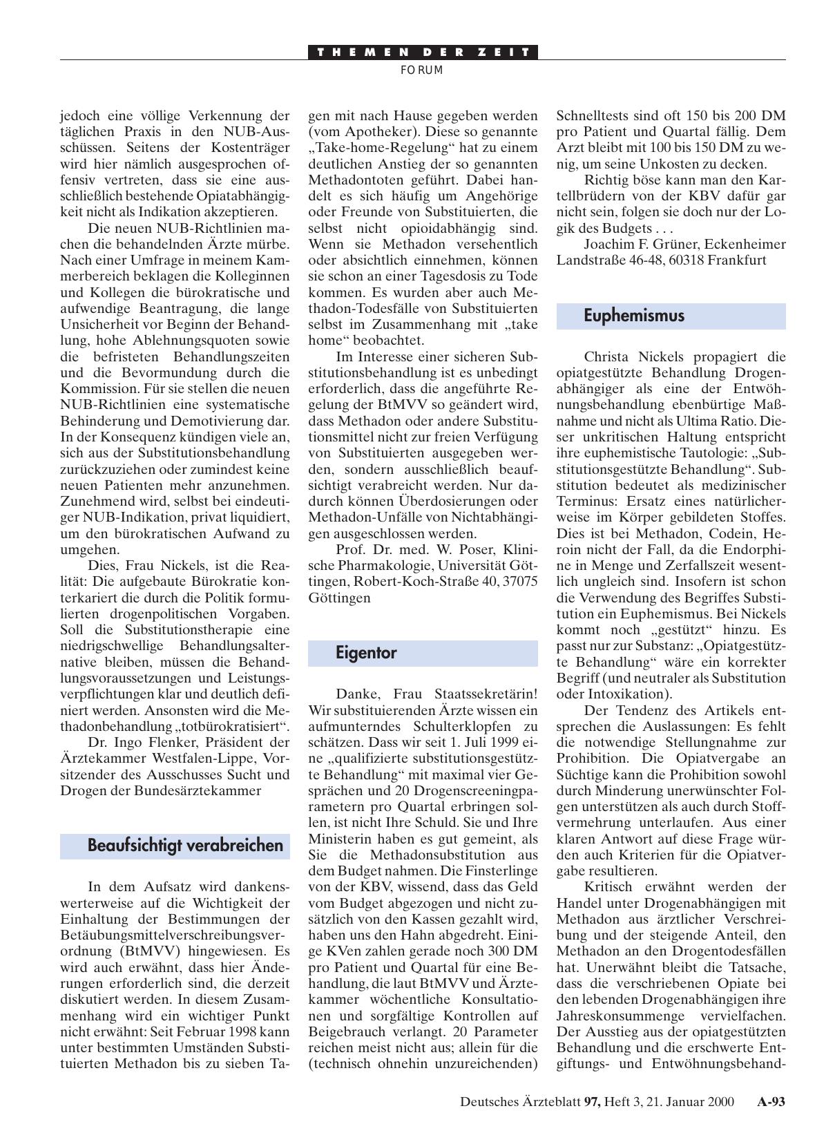 Vorschauseite 1: Drogenpolitik Substitutionsgestützte Behandlung: Eigentor