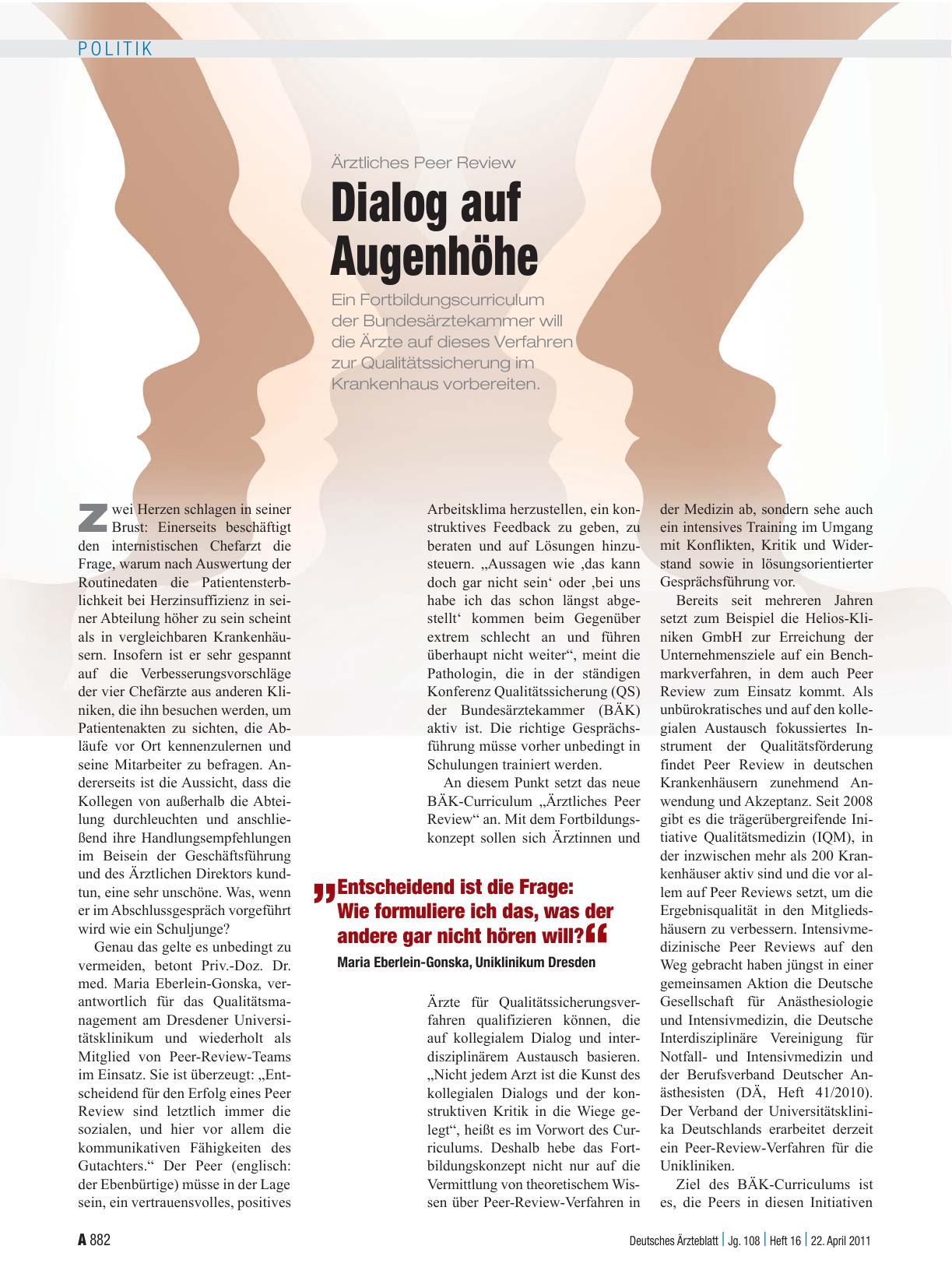 Vorschauseite 1: Ärztliches Peer Review: Dialog auf Augenhöhe