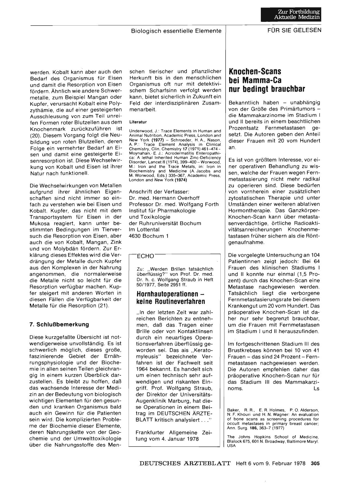 Vorschauseite 1: Knochen-Scans bei Mamma-Ca nur bedingt brauchbar