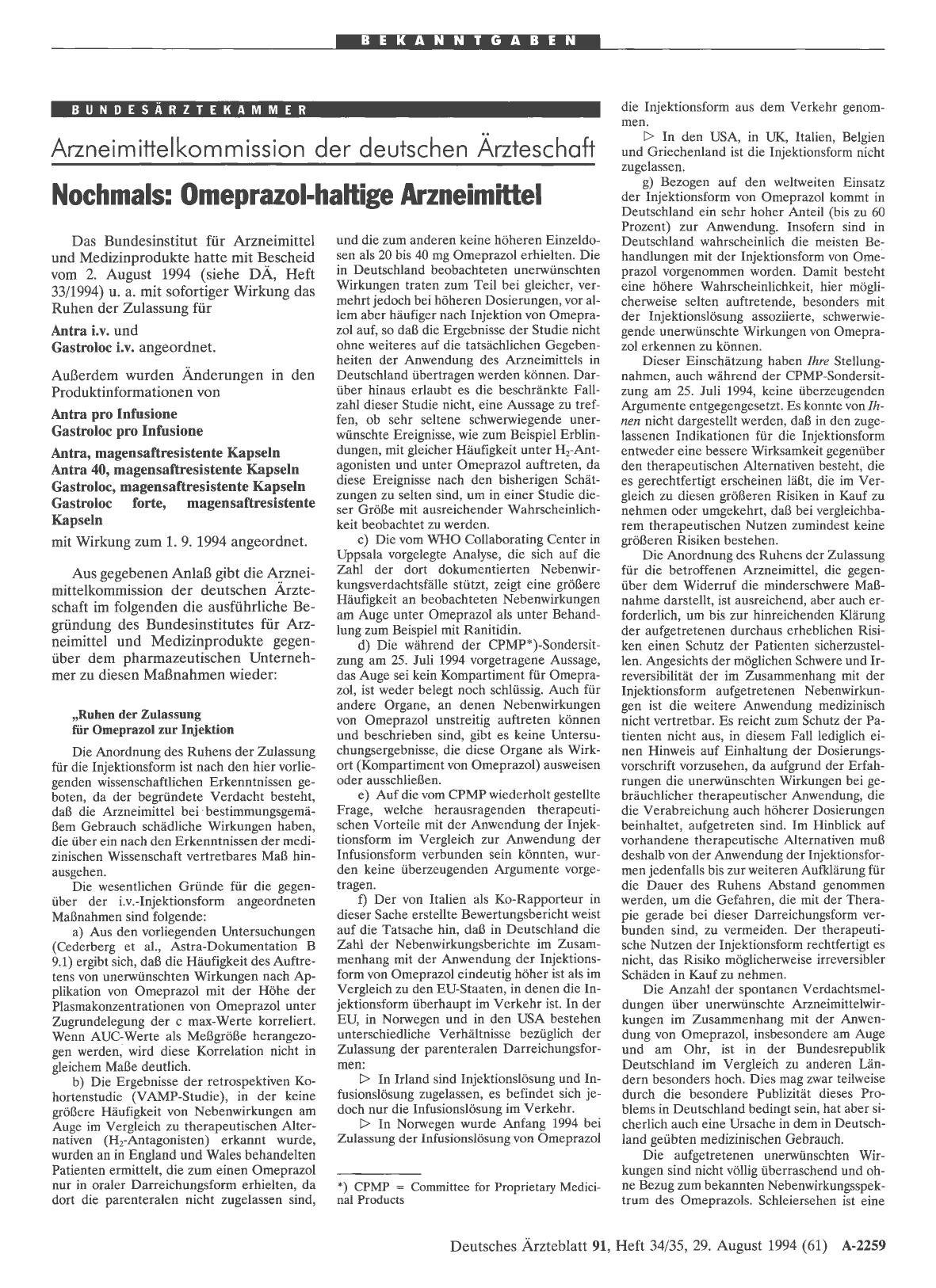 Vorschauseite 1: Nochmals: Omeprazol-haltige Arzneimittel