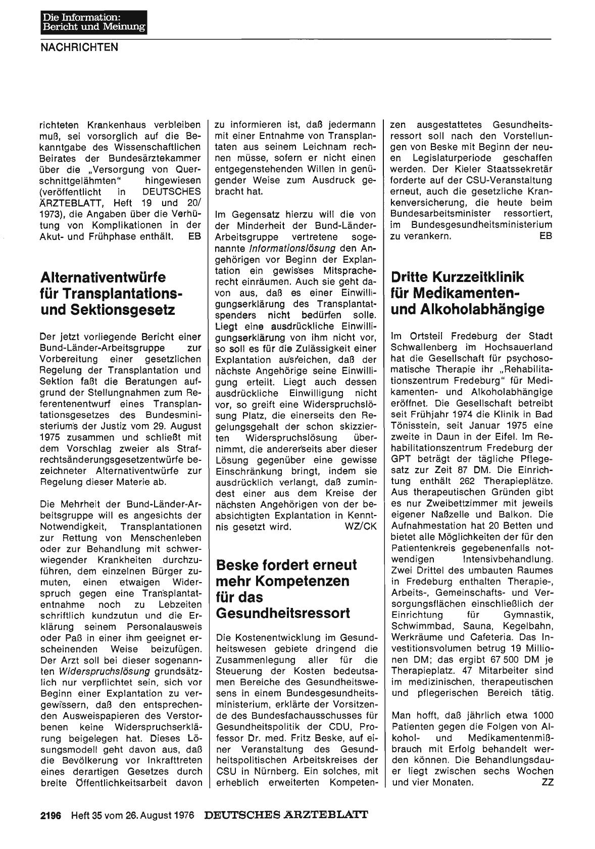 Vorschauseite 1: Dritte Kurzzeitklinik für Medikamentenund Alkoholabhängige
