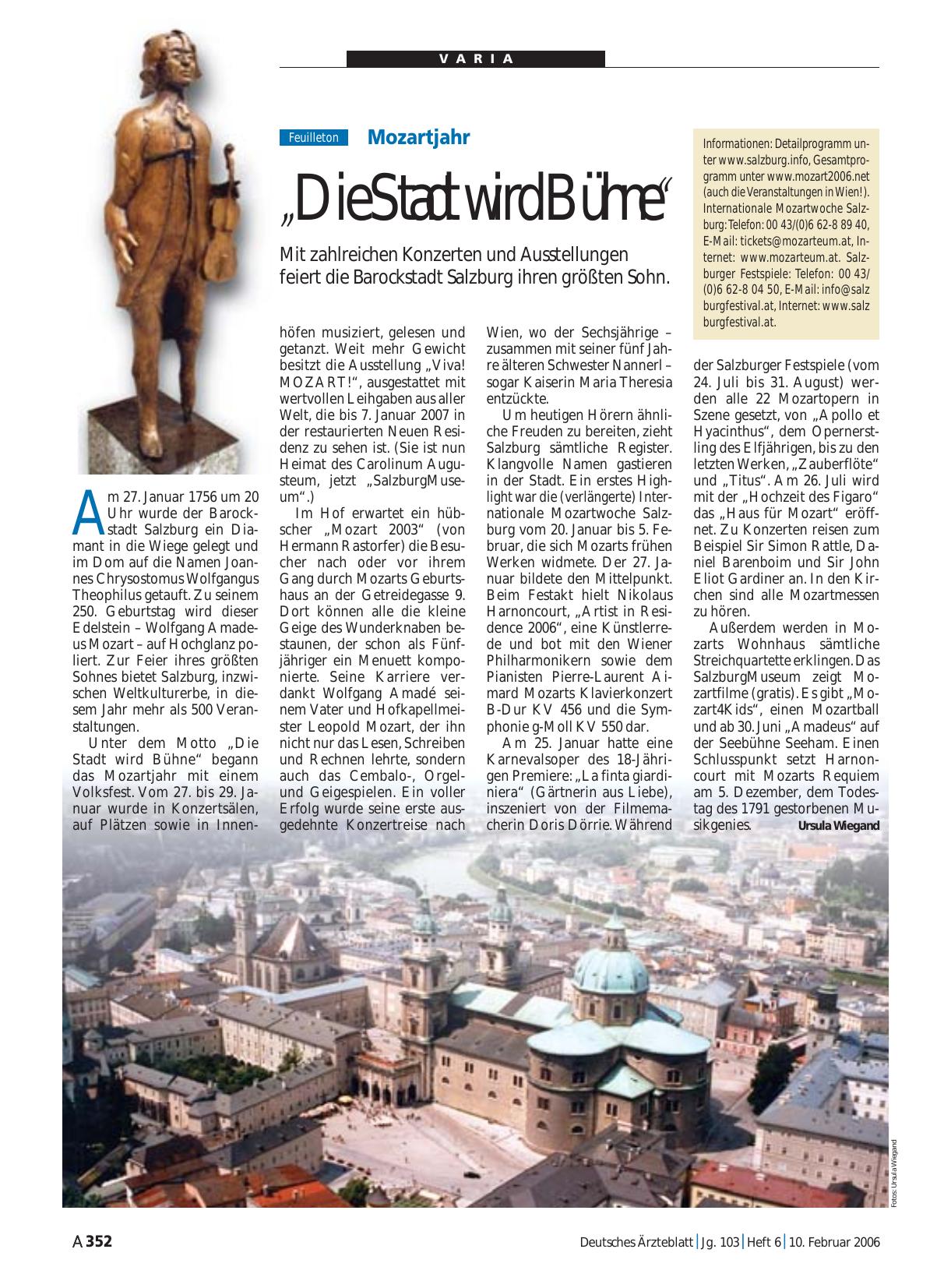 Vorschauseite 1: Mozartjahr: „Die Stadt wird Bühne“