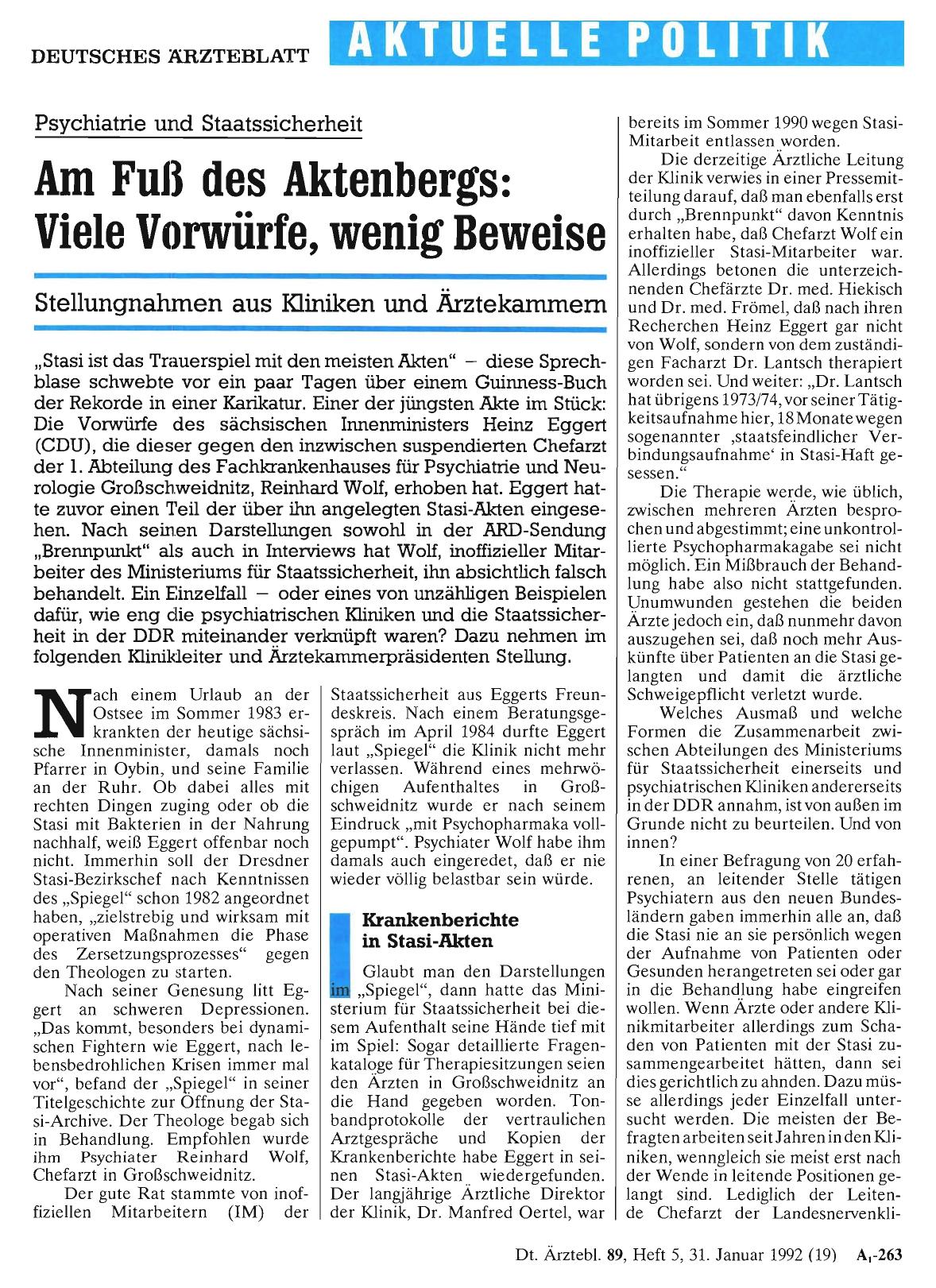 Vorschauseite 1: Psychiatrie und Staatssicherheit: Am Fuß des Aktenbergs: Viele Vorwürfe, wenig Beweise