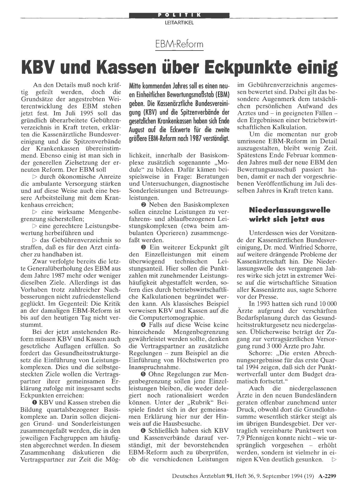 Vorschauseite 1: EBM-Reform: KBV und Kassen über Eckpunkte einig