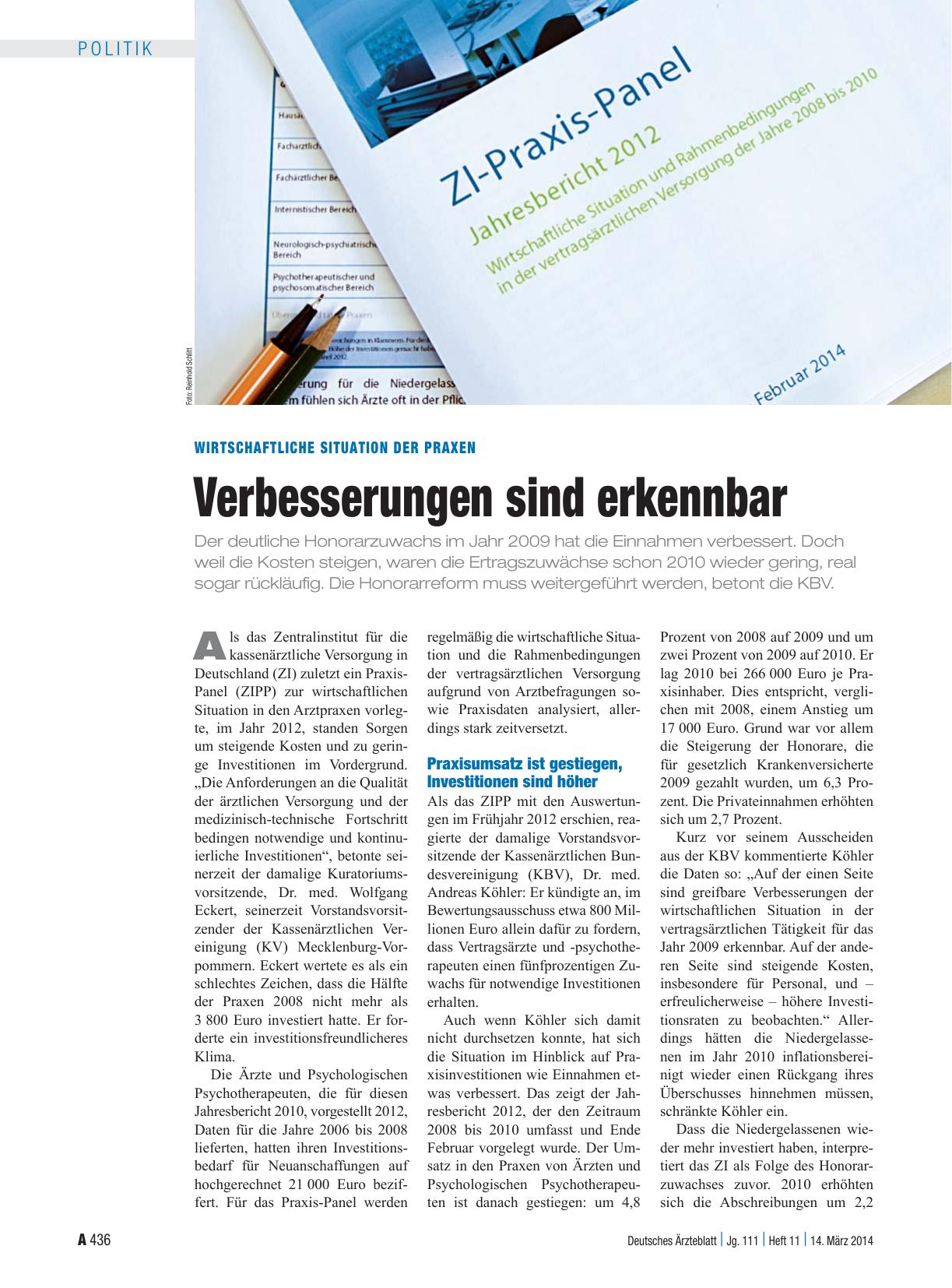 Vorschauseite 1: Wirtschaftliche Situation der Praxen: Verbesserungen sind erkennbar