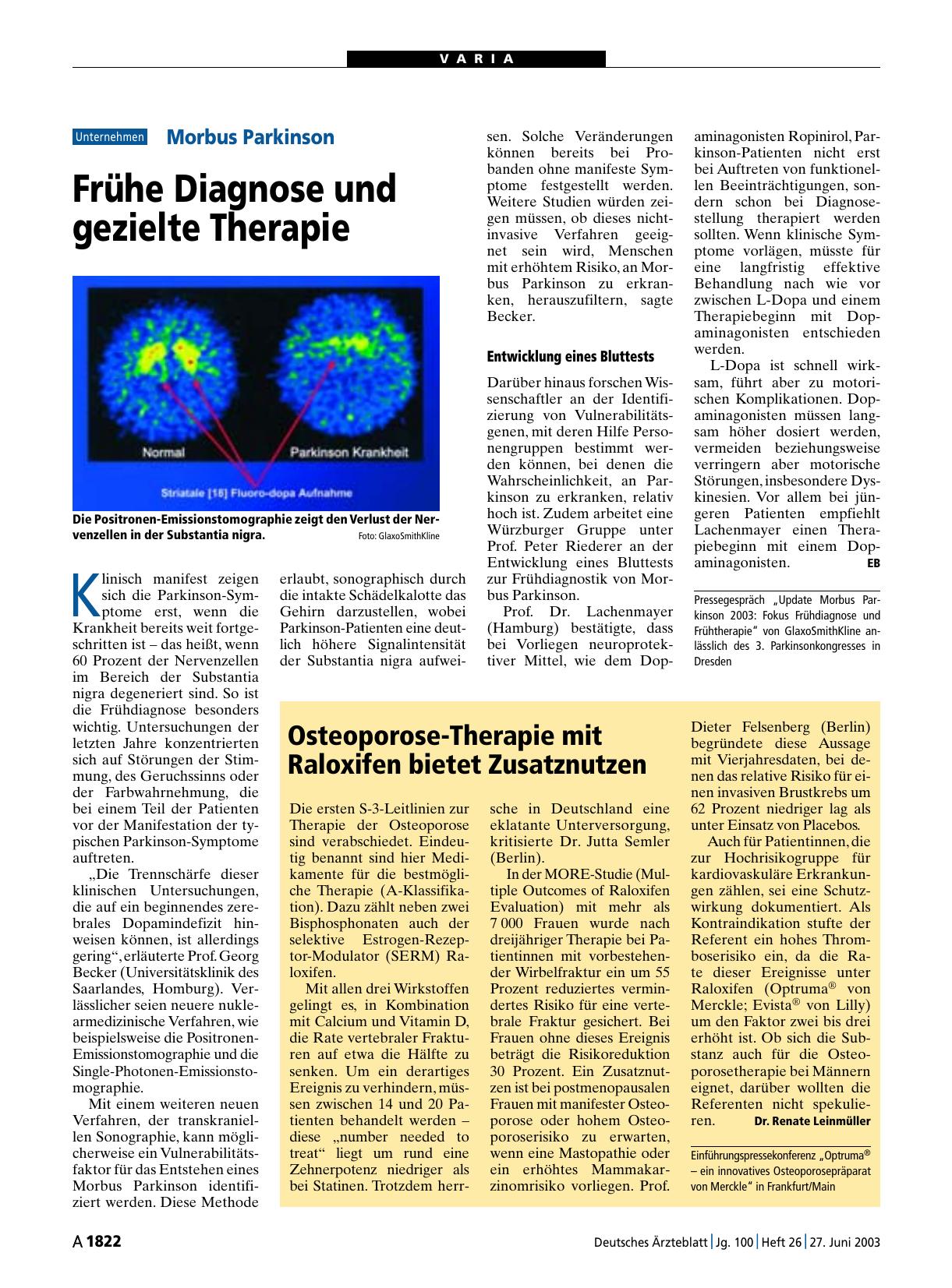 Vorschauseite 1: Morbus Parkinson: Frühe Diagnose und gezielte Therapie