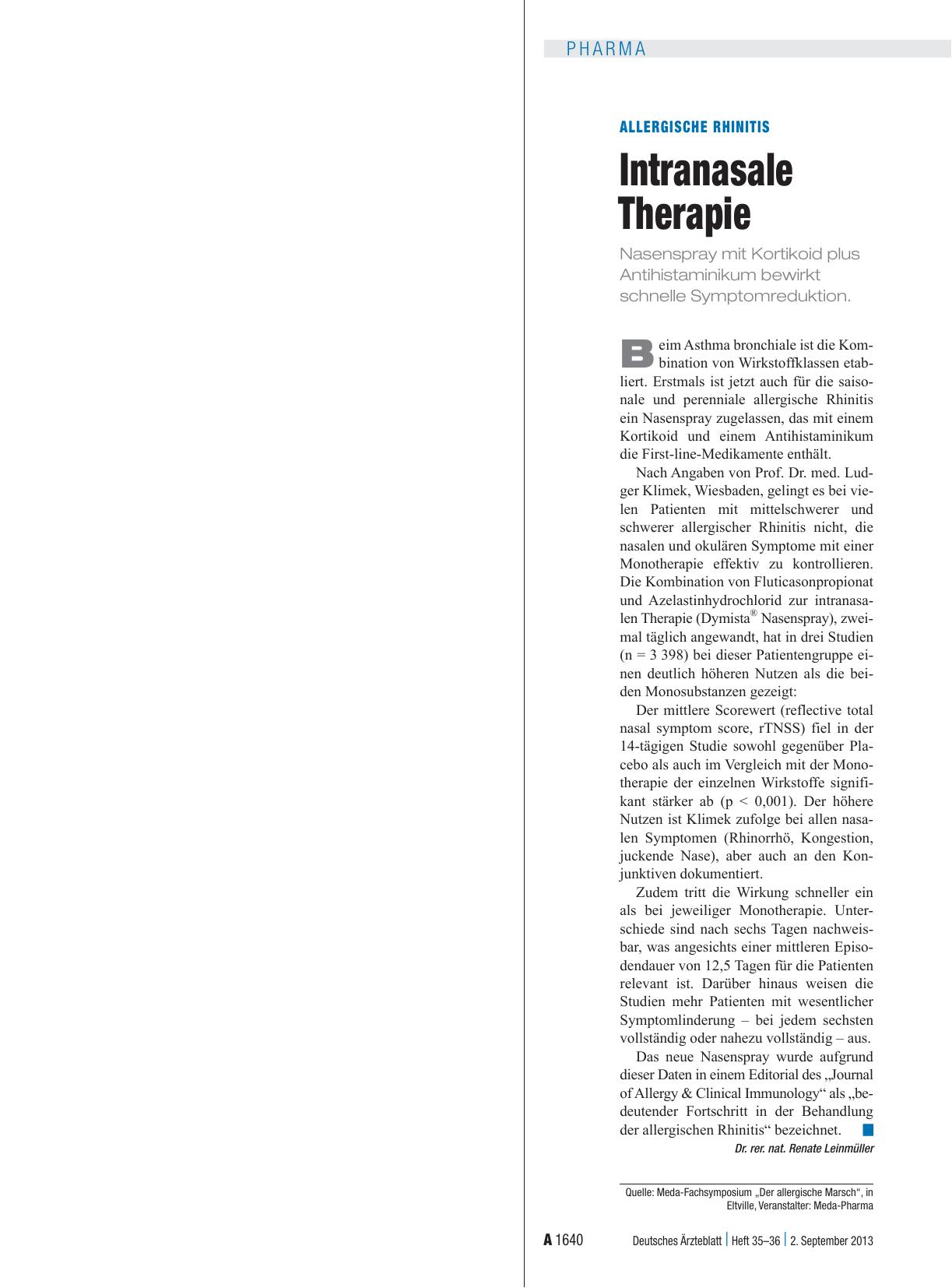 Vorschauseite 1: Allergische Rhinitis: Intranasale Therapie