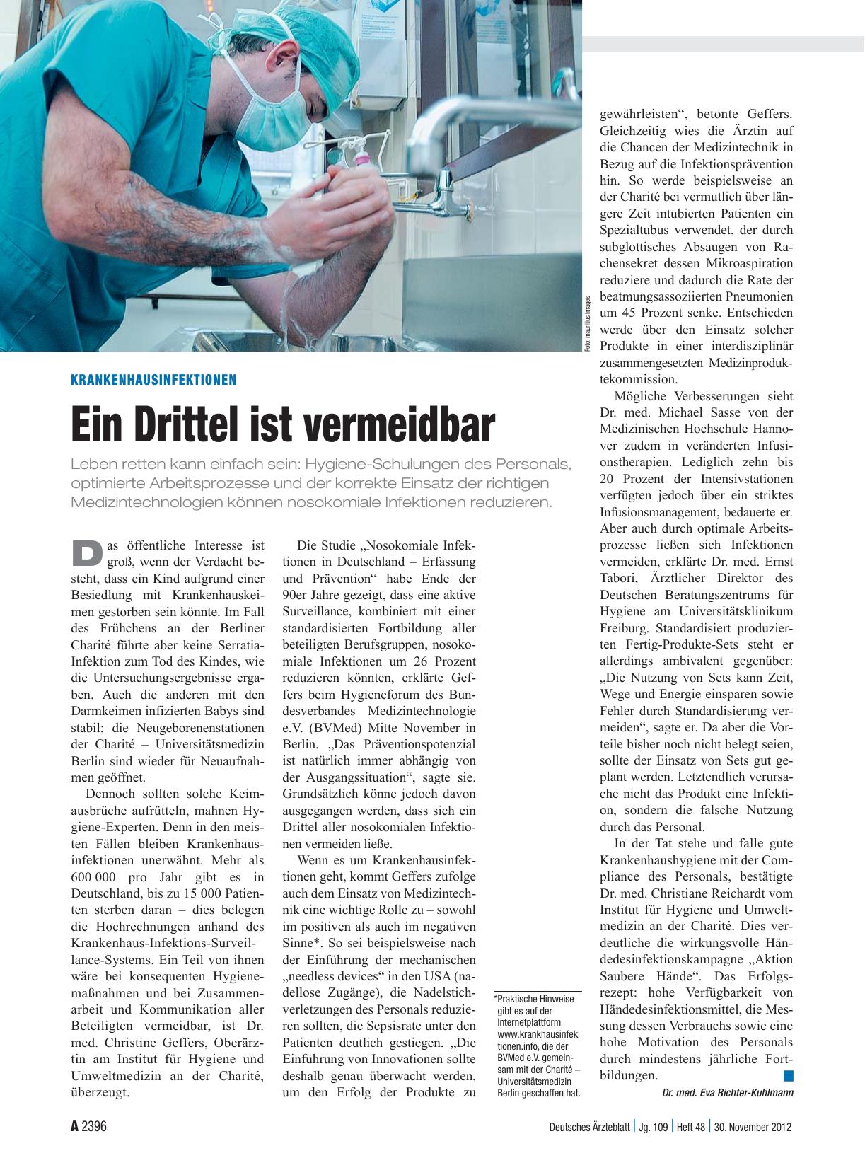 Vorschauseite 1: Krankenhausinfektionen: Ein Drittel ist vermeidbar